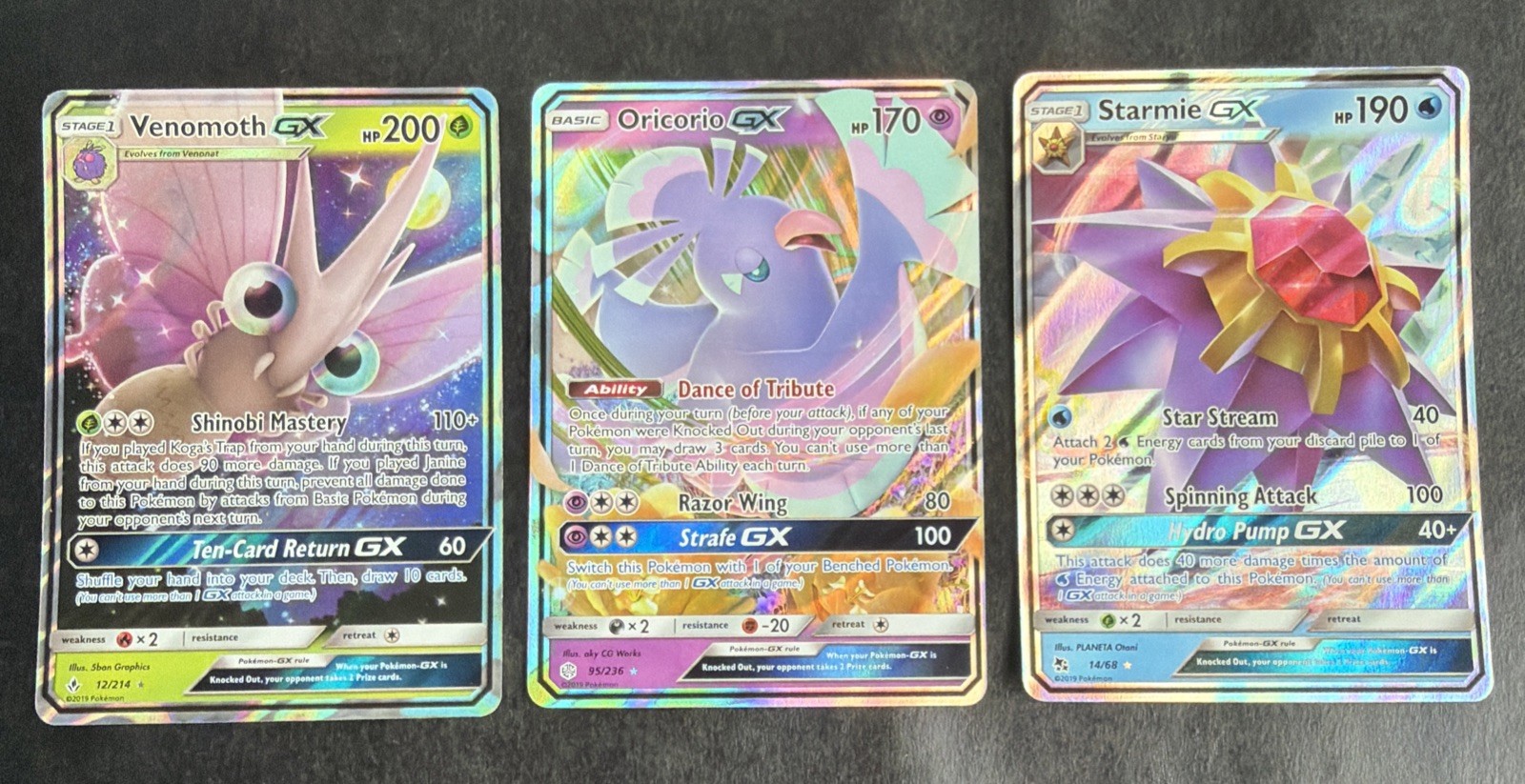 Pokémon Card Lot - Oricorio GX, Starmie GX, Venomoth GX - 2019