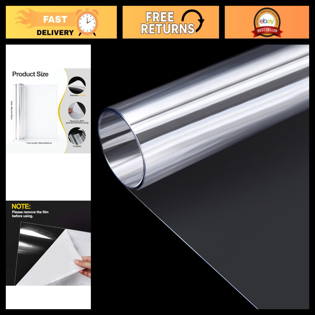 48x96 Inch Clear Flexible Acrylic Sheet - Large Transparent Plastic for Crafts, 48x96 Inch Clear Flexible Acrylic Sheet - Large Transparent Plastic for Crafts,