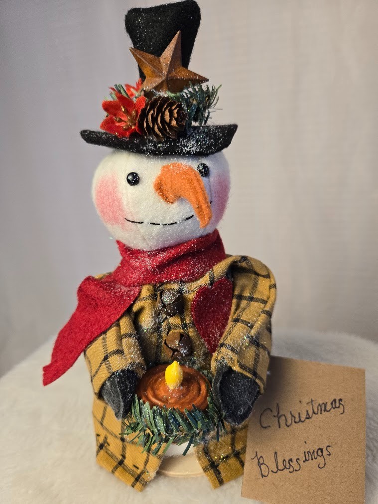 Holiday ornament, handmade 10 in, collectible, Snowman, Dumplinragamuffin Holiday ornament, handmade 10 in, collectible, Snowman, Dumplinragamuffin