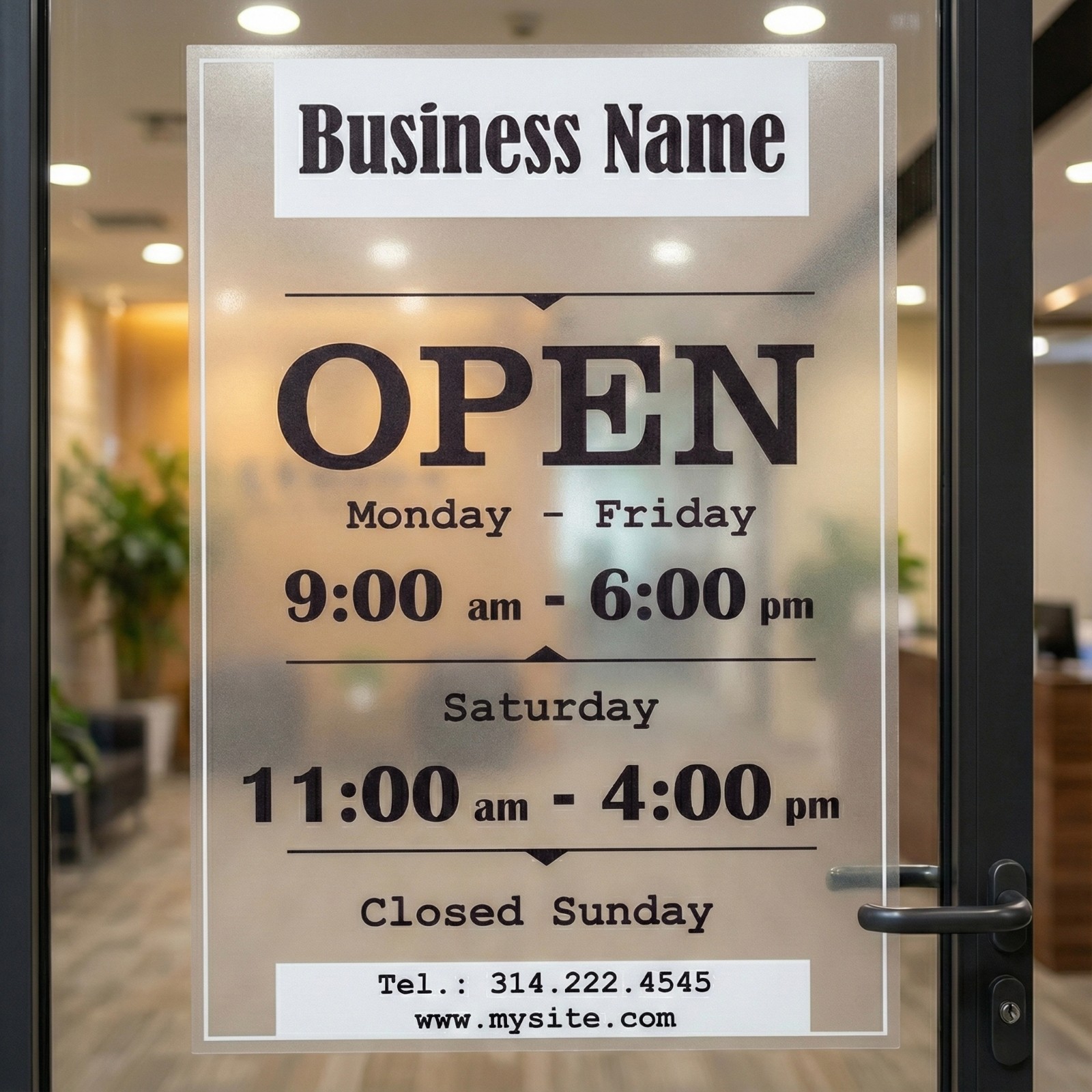 Custom Business Hours Sign Static Cling Window Decal Personalized Store Door