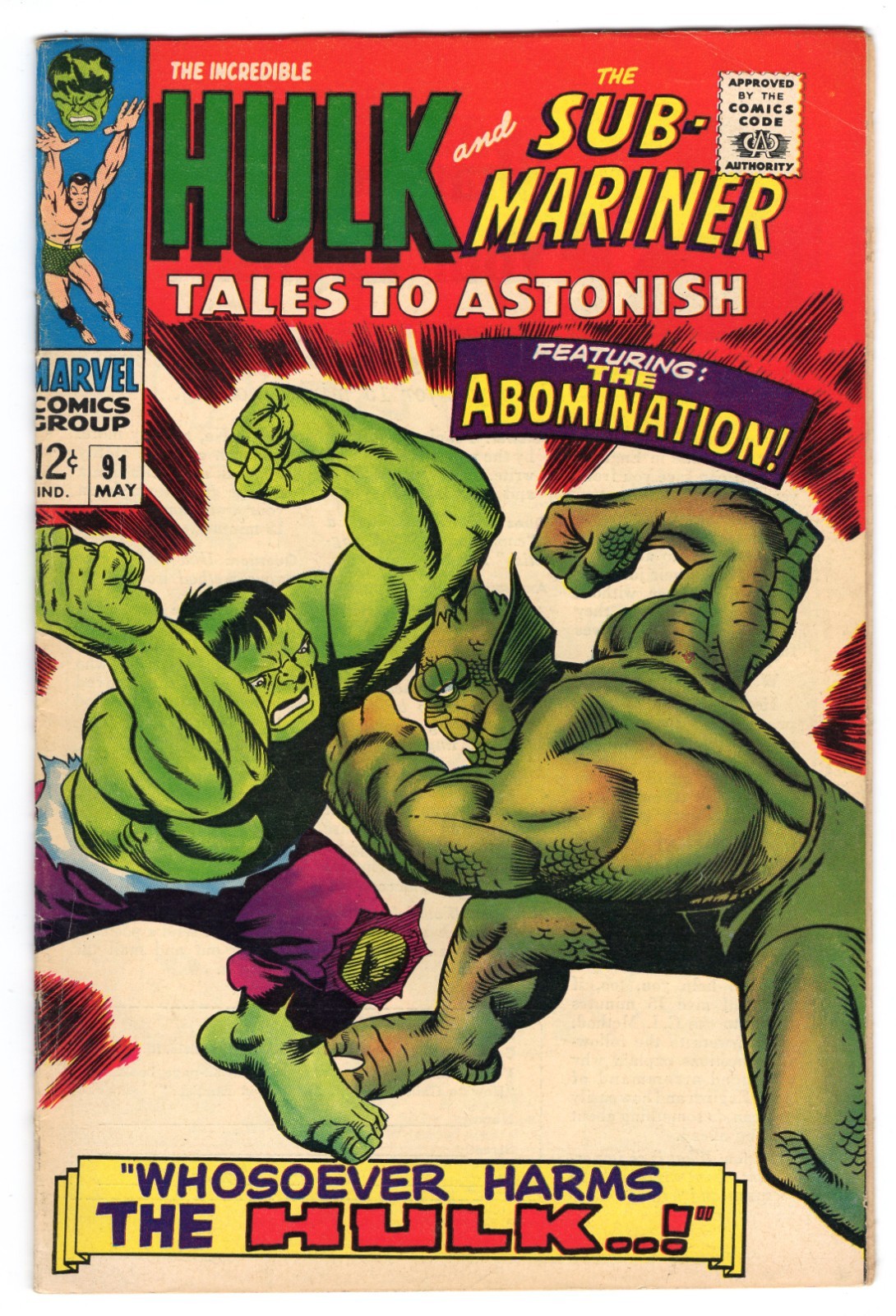 Tales To Astonish 91 1967 Marvel Comics VG/F 5.0 Abomination Hulk Namor Attuma