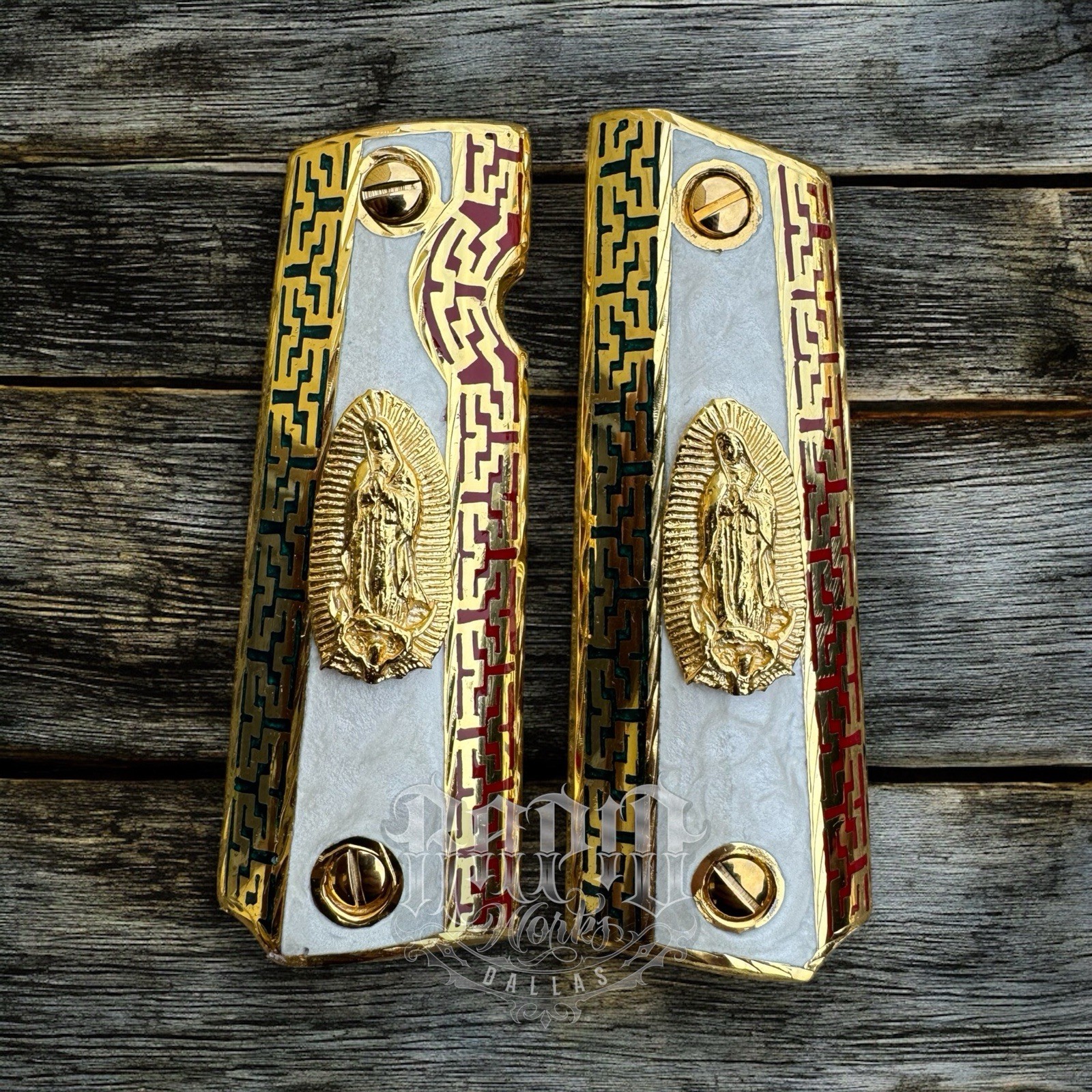 1911 45 38 Super Full Size Virgen De Guadalupe Gold Gun Grip Cachas & 24K Screws 1911 45 38 Super Full Size Virgen De Guadalupe Gold Gun Grip Cachas & 24K Screws