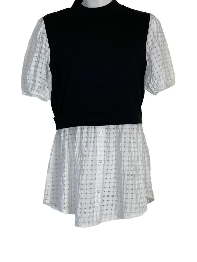 Zara Combination Poplin Blouse Black and White Twofer