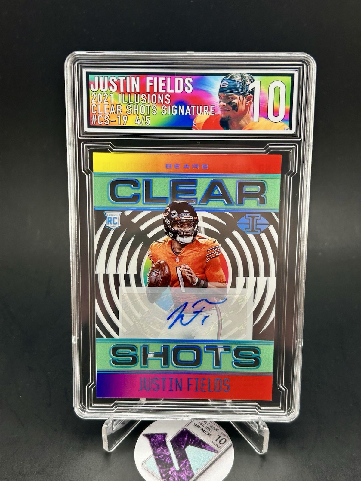 Panini 2021 Illusions Justin Fields Bears Clear Shots RC Auto 4/5 ECG 10 GEM MNT Panini 2021 Illusions Justin Fields Bears Clear Shots RC Auto 4/5 ECG 10 GEM MNT