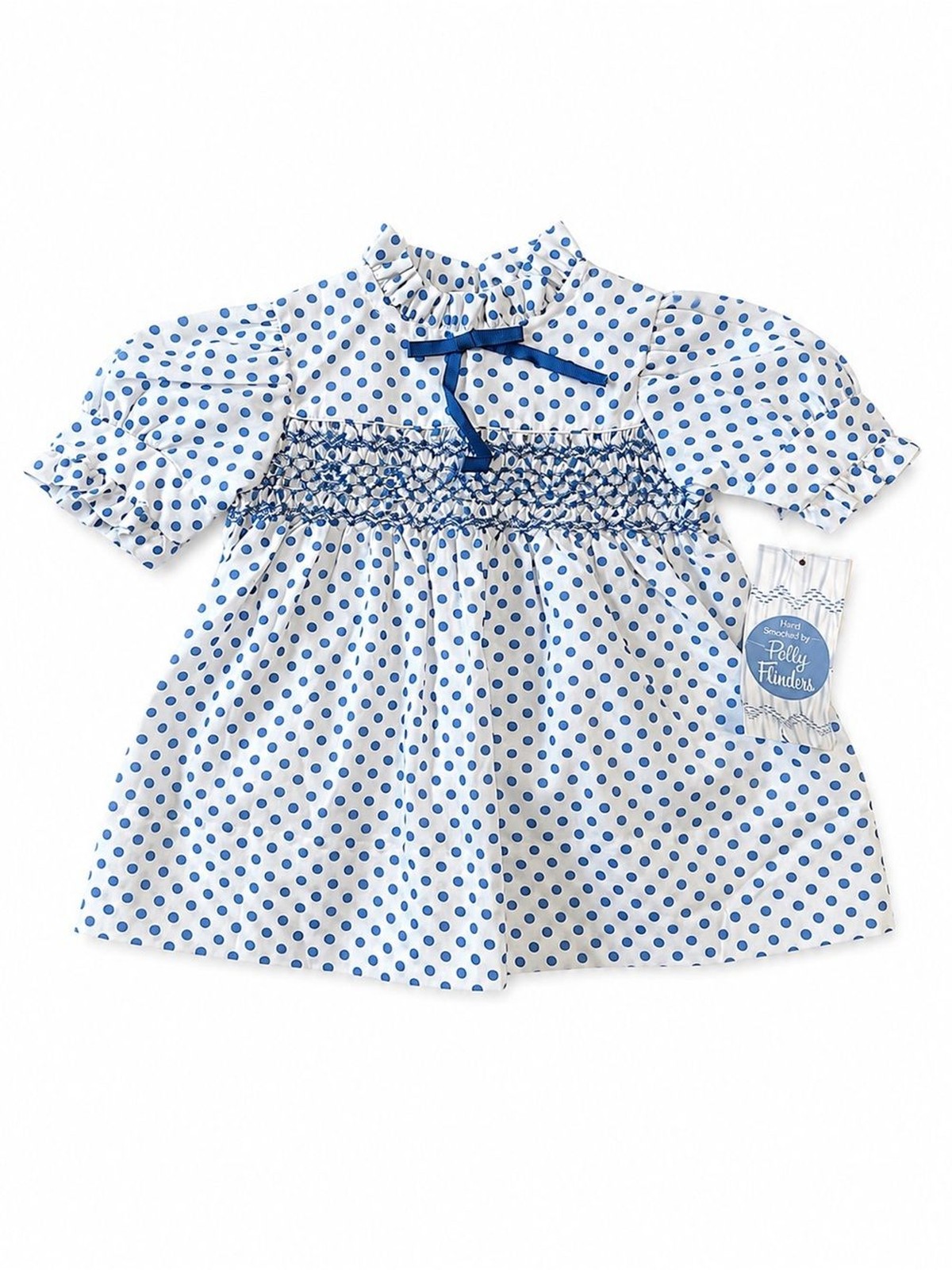 Polly Flinders NWT Hand Smocked Blue Polka Dot Dress T2 Vintage Style