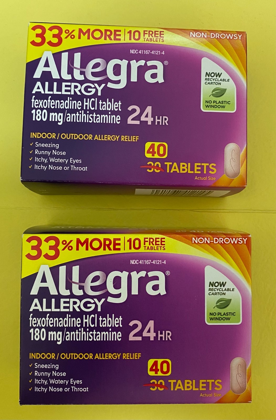2 pack of Allegra Allergy Relief 180mg 40 tablets [80 total] EXP 8/ 2026