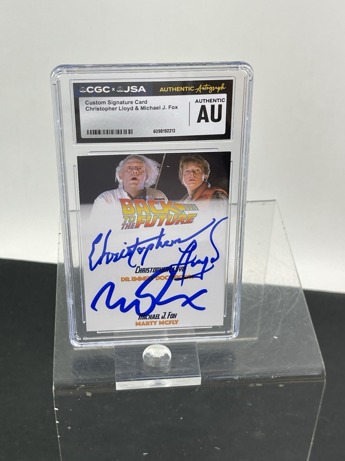Michael J Fox & Christopher Lloyd Dual Signed card CGC-JSA Slabbed Authentic Michael J Fox & Christopher Lloyd Dual Signed card CGC-JSA Slabbed Authentic