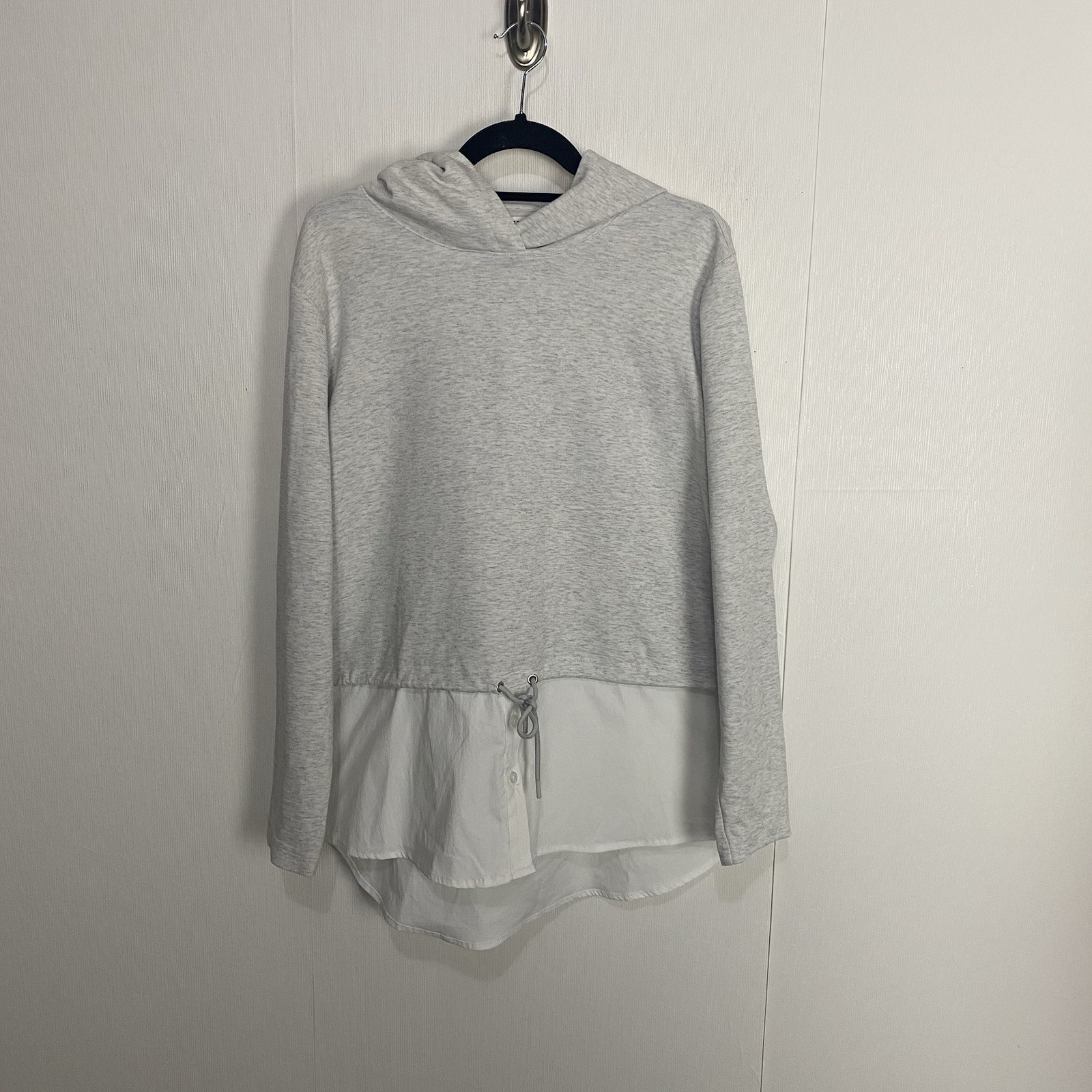 Athleta Gallery Hoodie Top Women’s Sweatshirt Cotton Blend Gray White Size Large