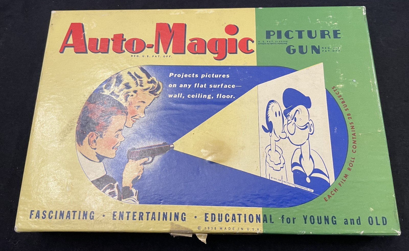 Vintage 1938 Auto-Magic Picture Gun Film Projector Original Box 5 Films
