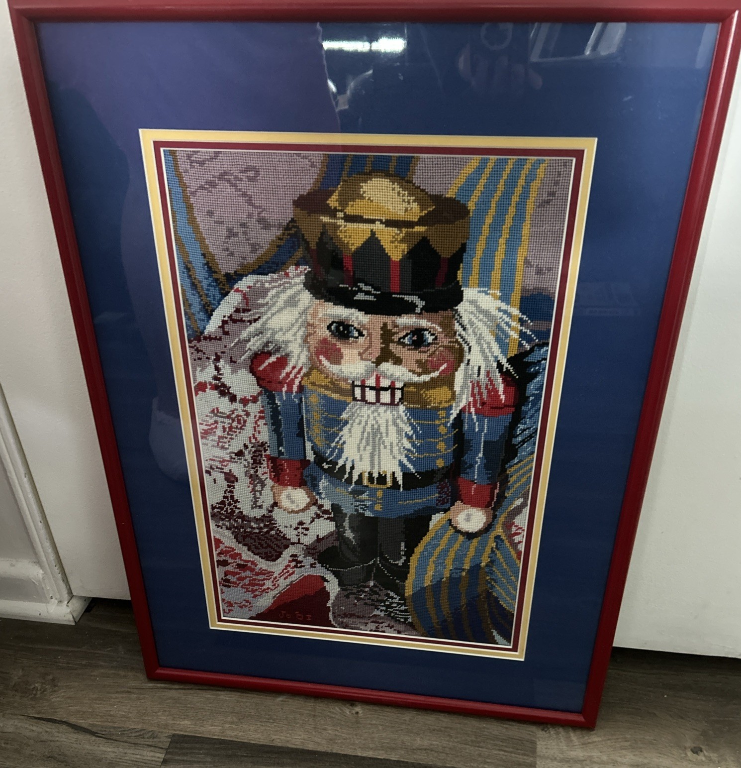 JANLYNN NEEDLEPOINT KIT NUTCRACKER 19x25 Framed Christmas Signed 2003 VTG
