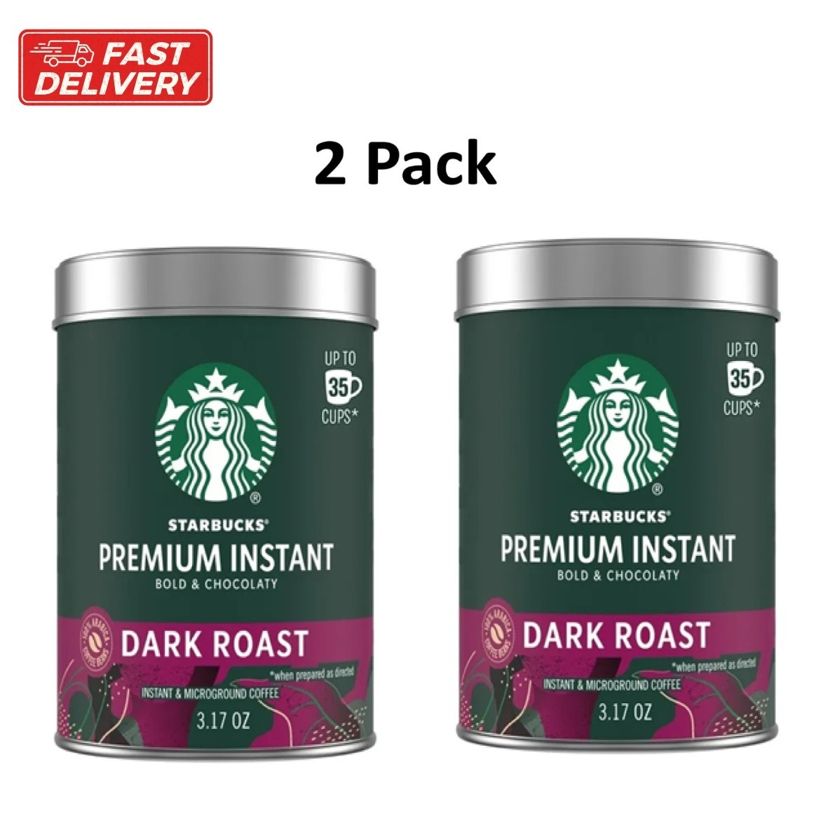 (2 Pack) Starbucks Premium Instant Coffee, Dark Roast, 100% Arabica, 3.17 Oz