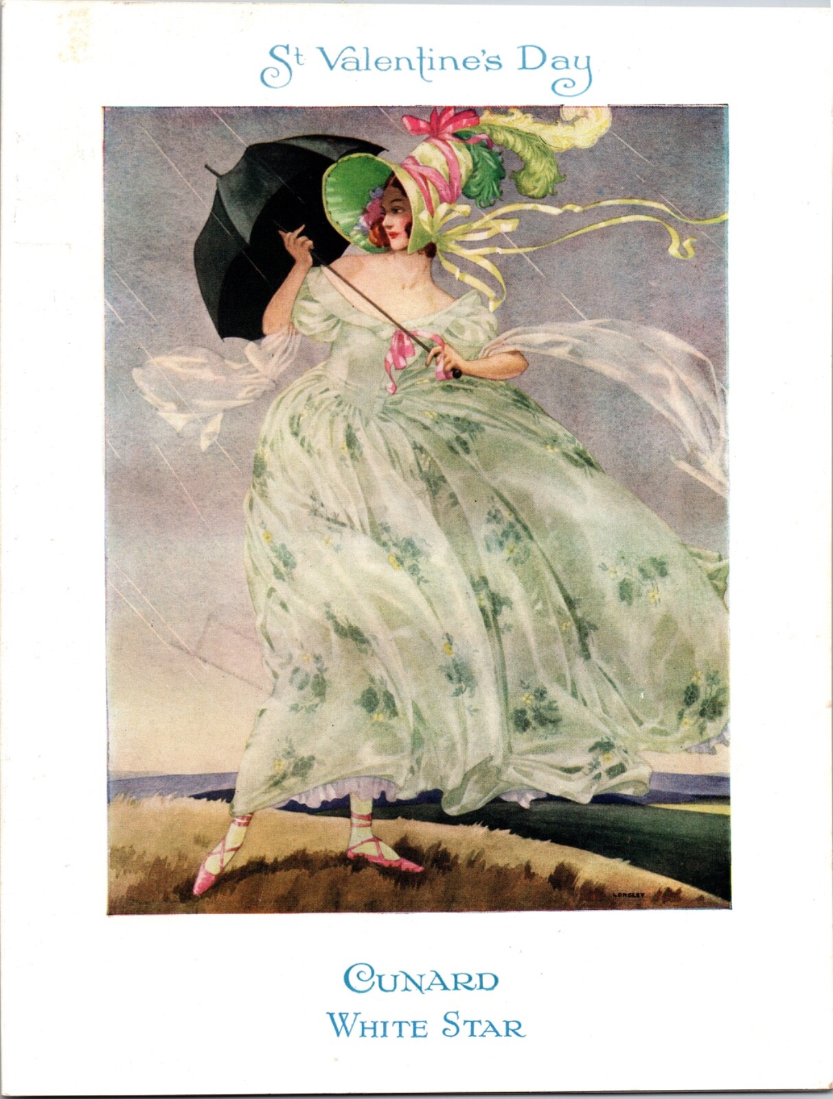 Vintage 1937 Cunard M.V. Britannic Steamship Valentine's Day Menu Victorian Lady Vintage 1937 Cunard M.V. Britannic Steamship Valentine's Day Menu Victorian Lady
