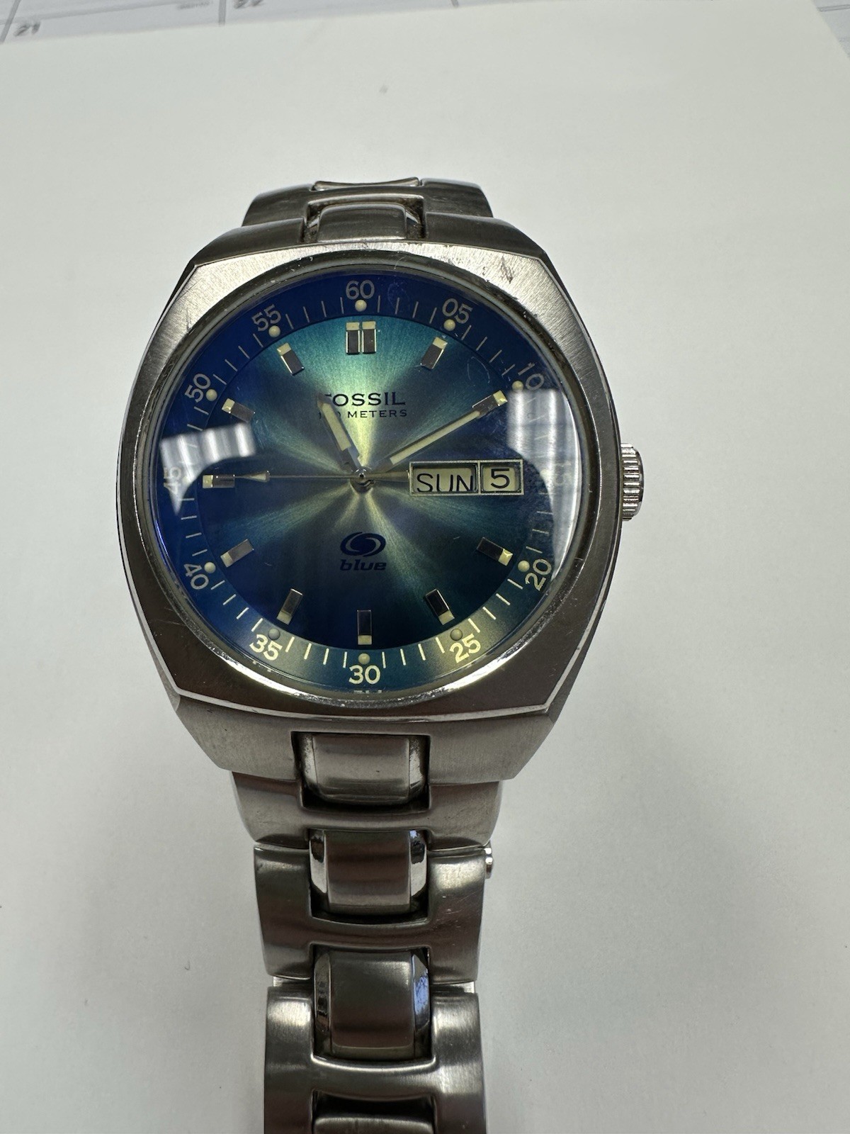Men’s Vintage Fossil Blue 100M Stainless Steel Water Resistant Watch Needs Bat Men’s Vintage Fossil Blue 100M Stainless Steel Water Resistant Watch Needs Bat