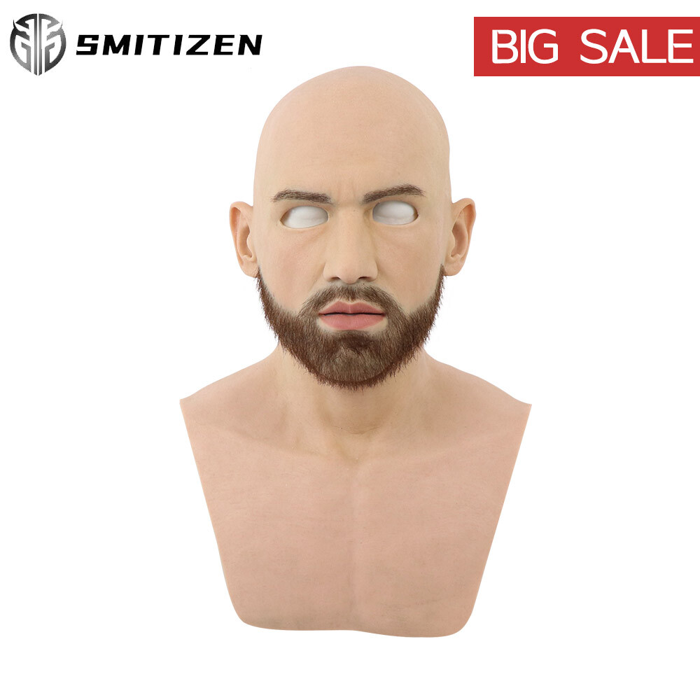 SMITIZEN Realistic Silicone Human Skin Lifelike Men Mask With Beard For Cosplay