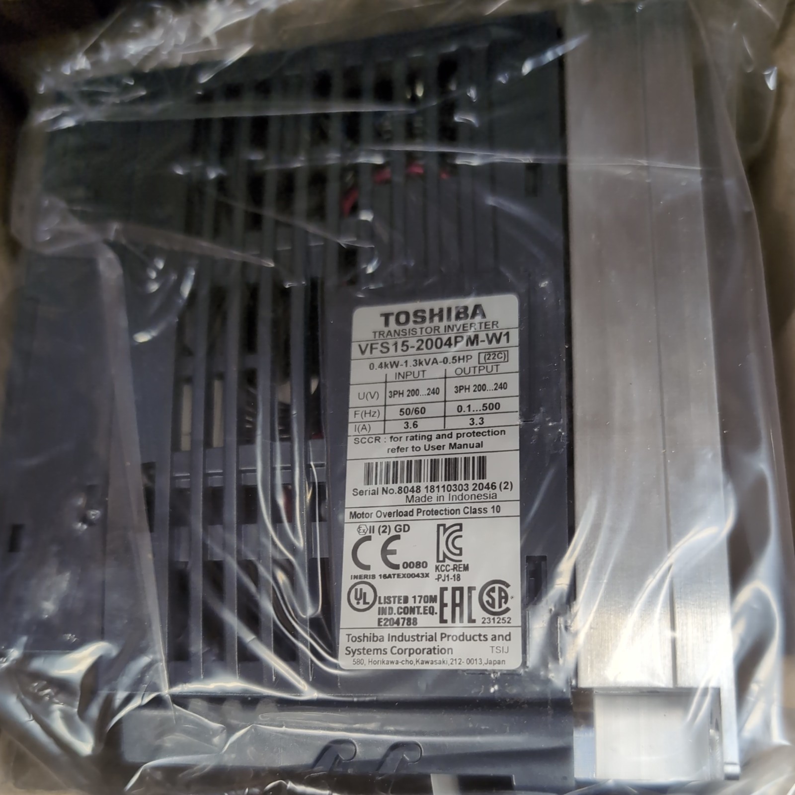 VFS15-2004PM-W1 Toshiba 3.3A 230V 0.5HP S15 ASD  -SA