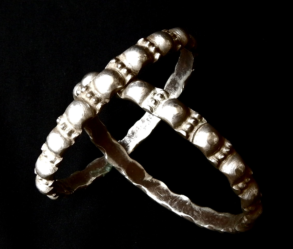 Antique Pair of Spanish Silver Bangles, possibly 1500\'s-1600\'s Iberian