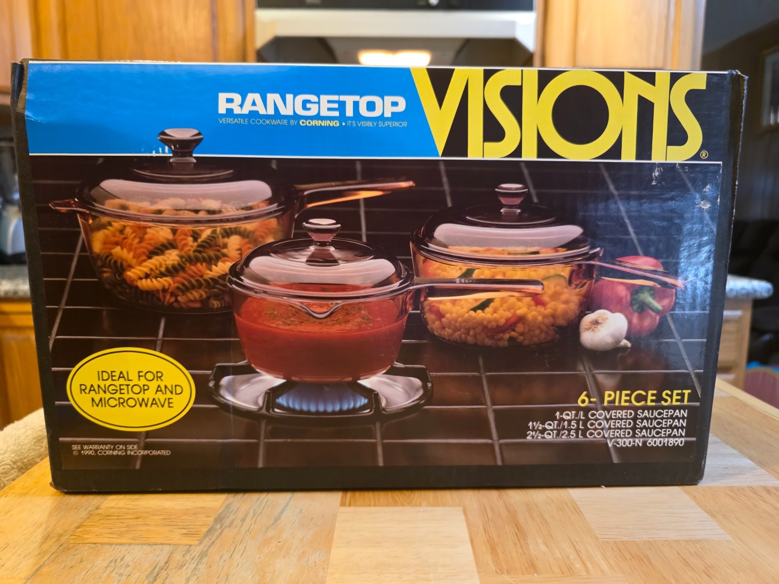 Vintage 1986 Visions by Corning 6 Piece Rangetop Cookware Set V-300-N Sealed NOS Vintage 1986 Visions by Corning 6 Piece Rangetop Cookware Set V-300-N Sealed NOS