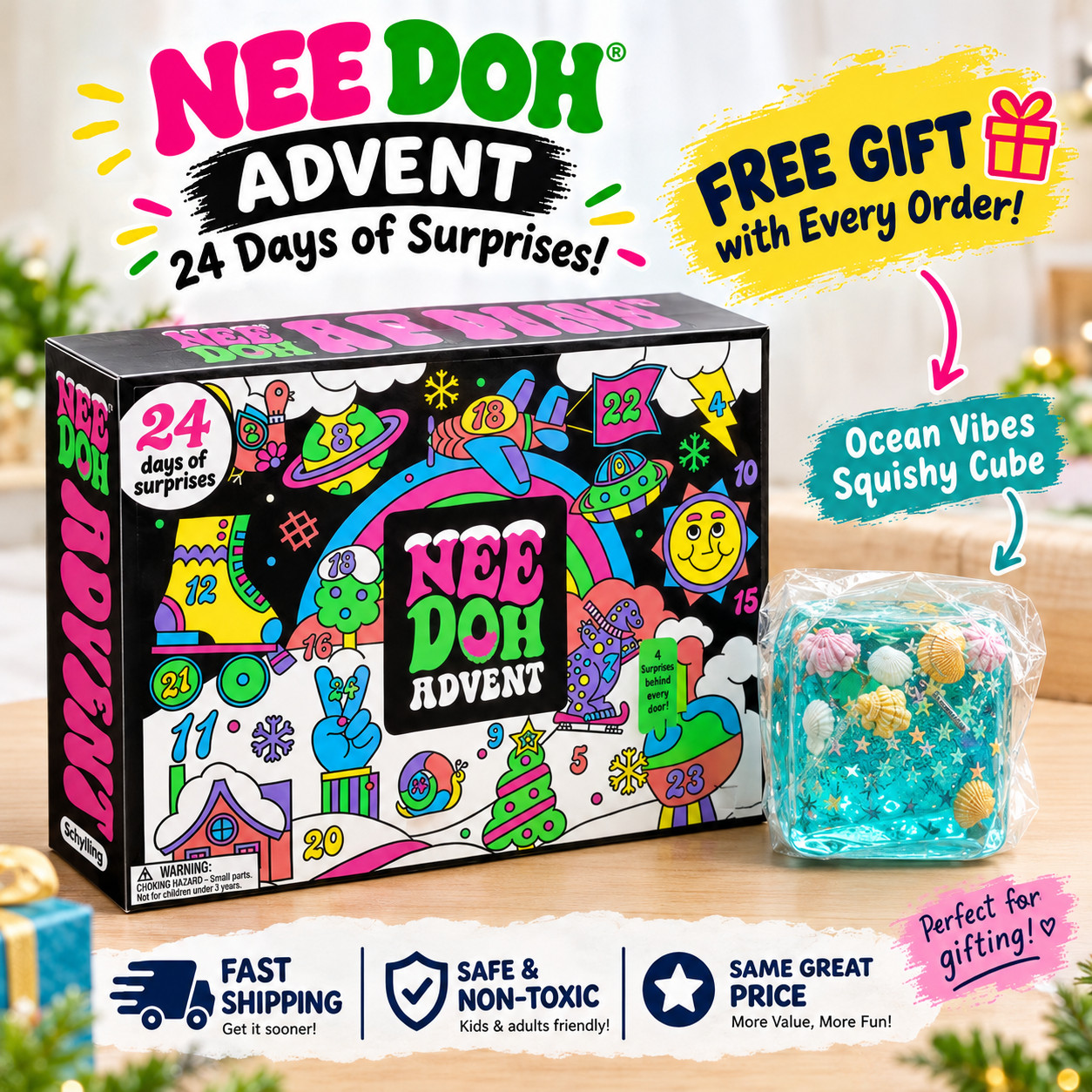 2026 NeeDoh Advent Calendar 24 Days Of Surprise Christmas Countdown FREE GIFT