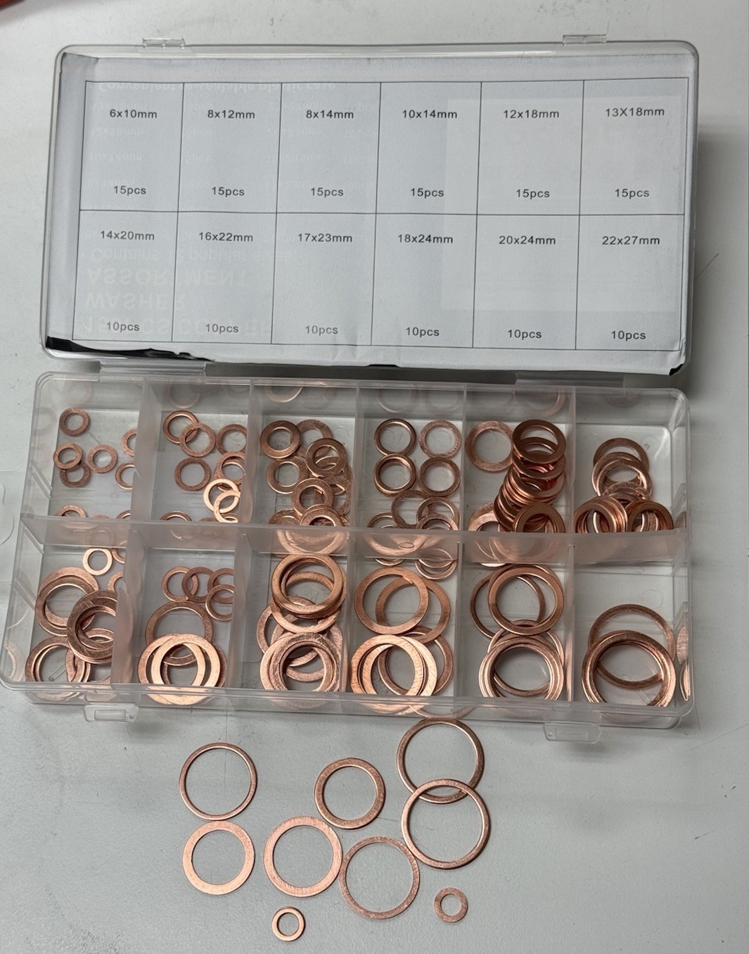 150pcs Copper Crush Washer Gasket 1mm Flat Ring Seal Assortment Kit M6-M22