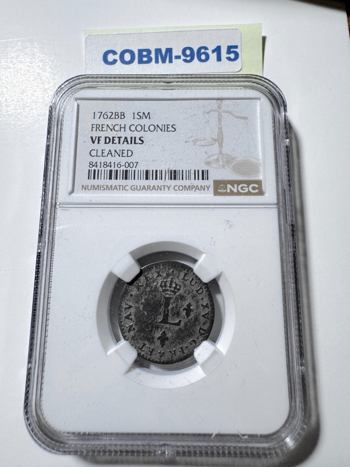 1762BB 1SM Sou Marque French Colonies VF Details Cleaned COBM-9615