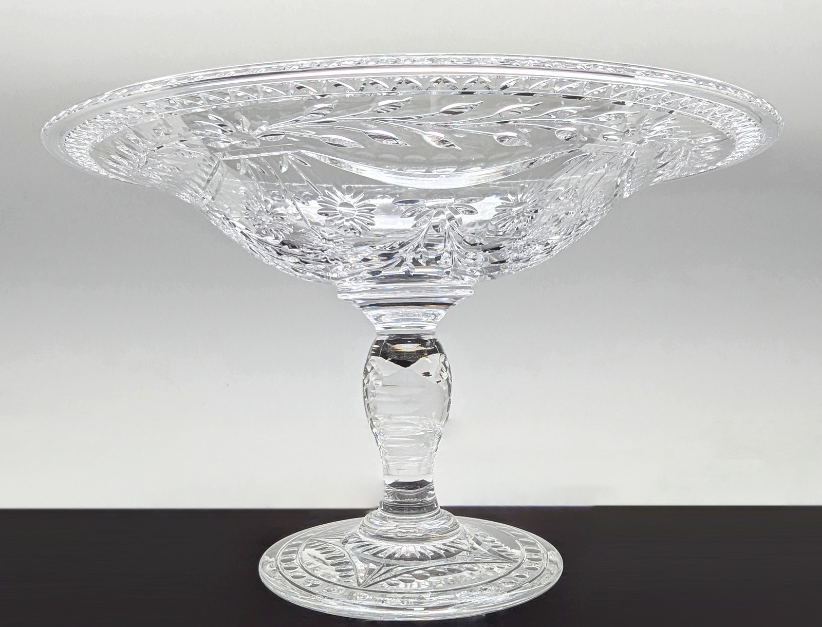 Antique Pairpoint Derbyshire Heavy Cut Crystal Floral Compote Engraved 7
