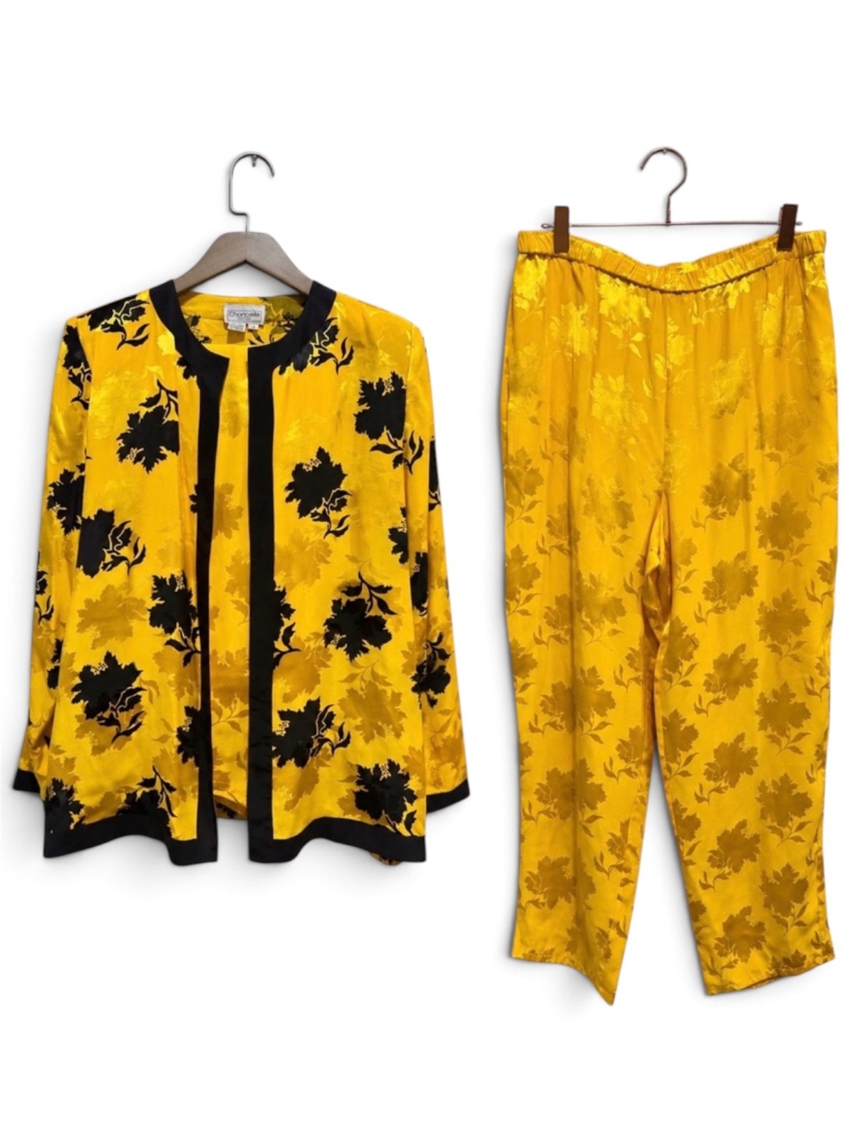 Vintage 100% Silk 2 Piece Floral Lounge Set Jacket Pants Size 14
