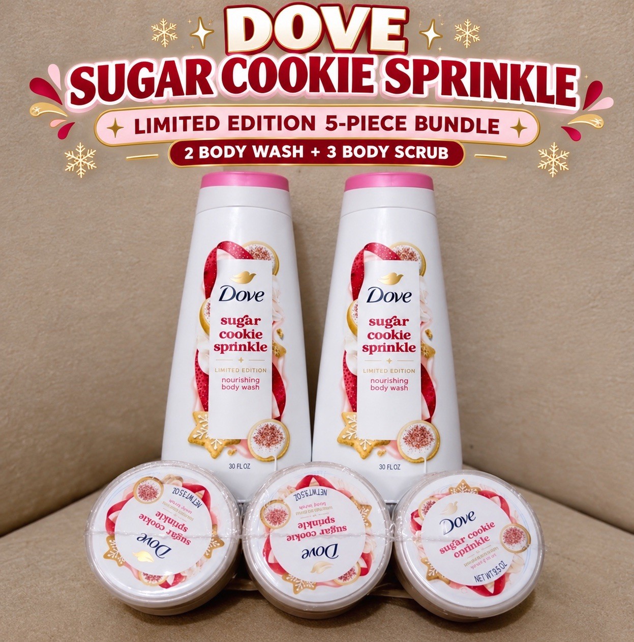 Dove Sugar Cookie Sprinkle Body Wash & Body Scrub Set 5 Pc Limited Edition Dove Sugar Cookie Sprinkle Body Wash & Body Scrub Set 5 Pc Limited Edition