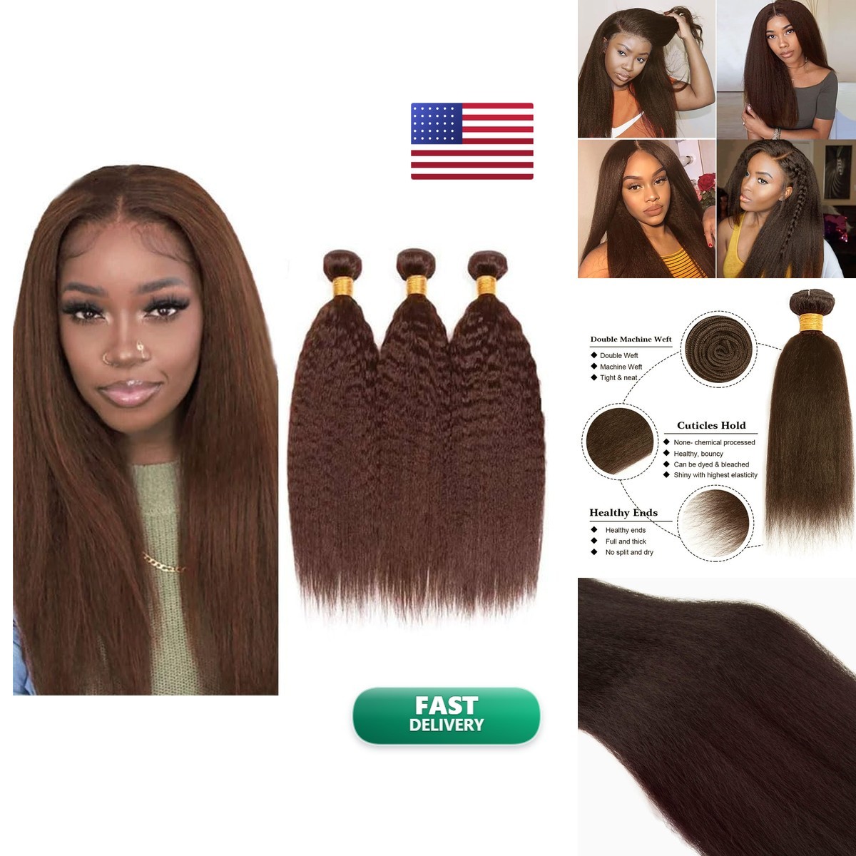 Giginger Brazilian Human Hair Bundles 24 26 28 Inch Chocolate Brown Yaki Wave Giginger Brazilian Human Hair Bundles 24 26 28 Inch Chocolate Brown Yaki Wave