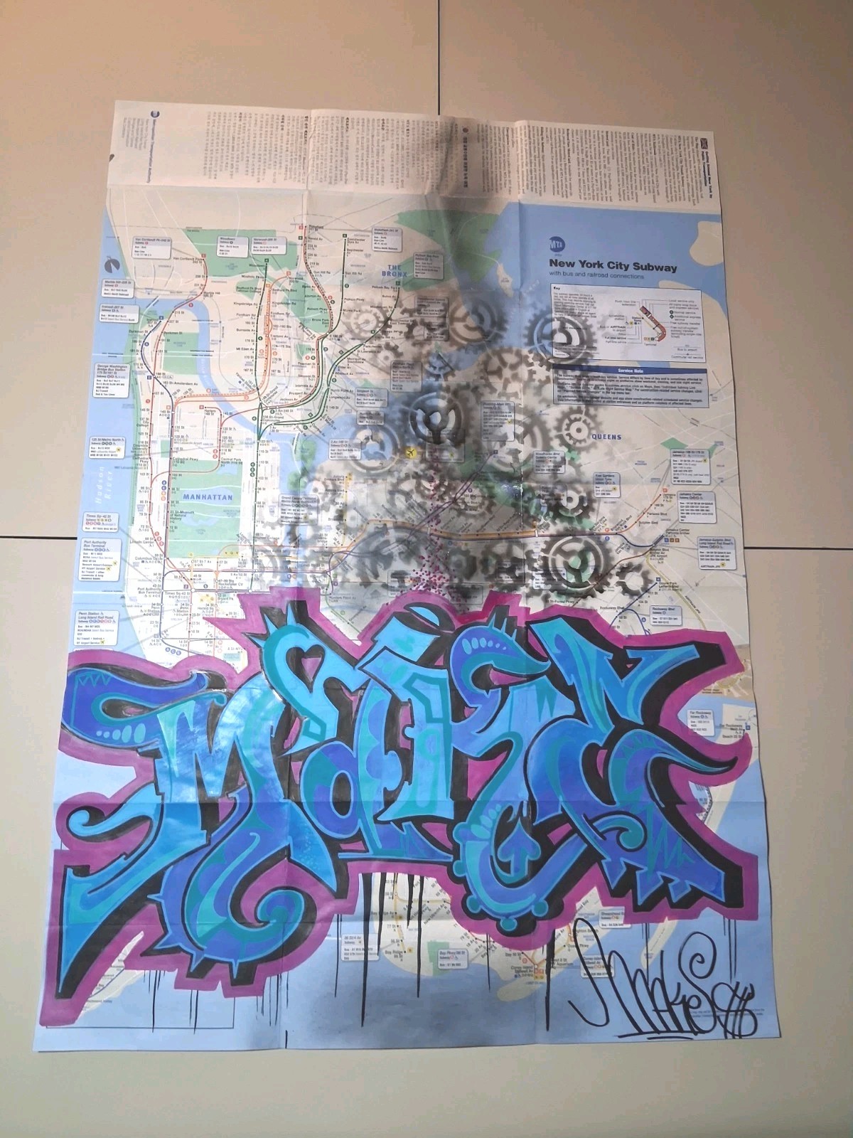 NYC Graffiti Train Map - 23 x 34 Inches – Hand Painted by NYC Artist MAKE$ NYC Graffiti Train Map - 23 x 34 Inches – Hand Painted by NYC Artist MAKE$