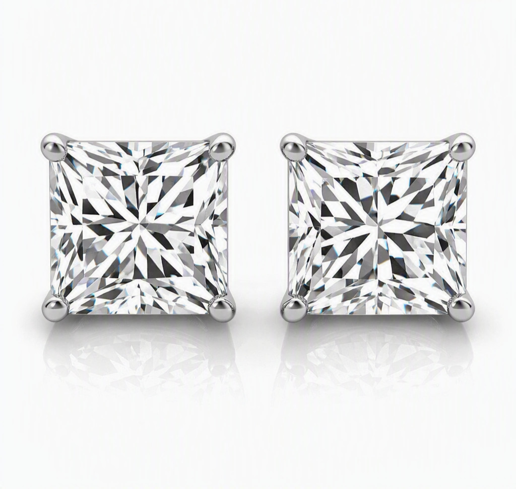 IGI E-F/VS 5 Ct Princess Lab Grown Diamond Earrings Real 14K White Gold Screw