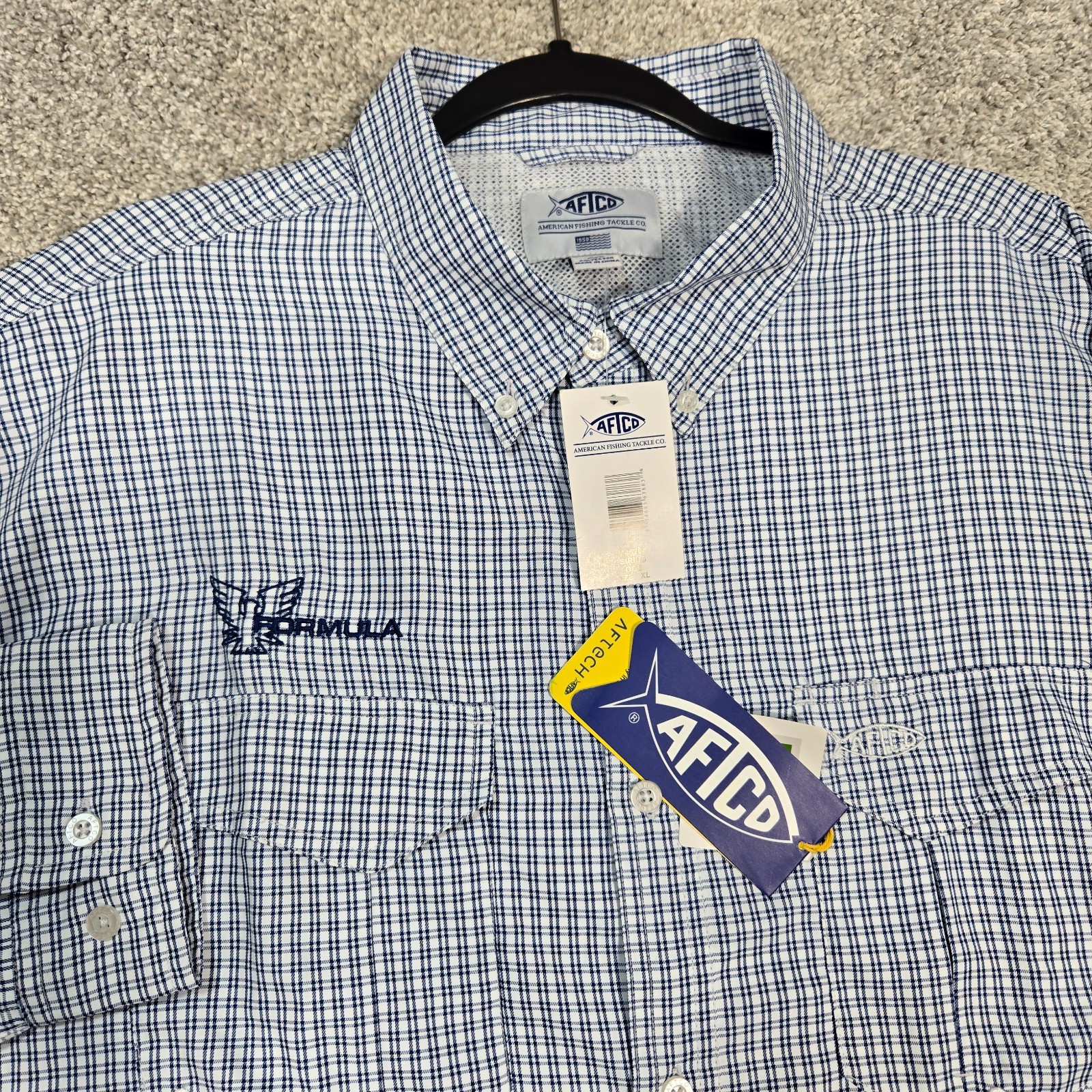 AFTCO fishing shirt mens XL AFTECH Vented Blue NEW *Formula Logo* AFTCO fishing shirt mens XL AFTECH Vented Blue NEW *Formula Logo*