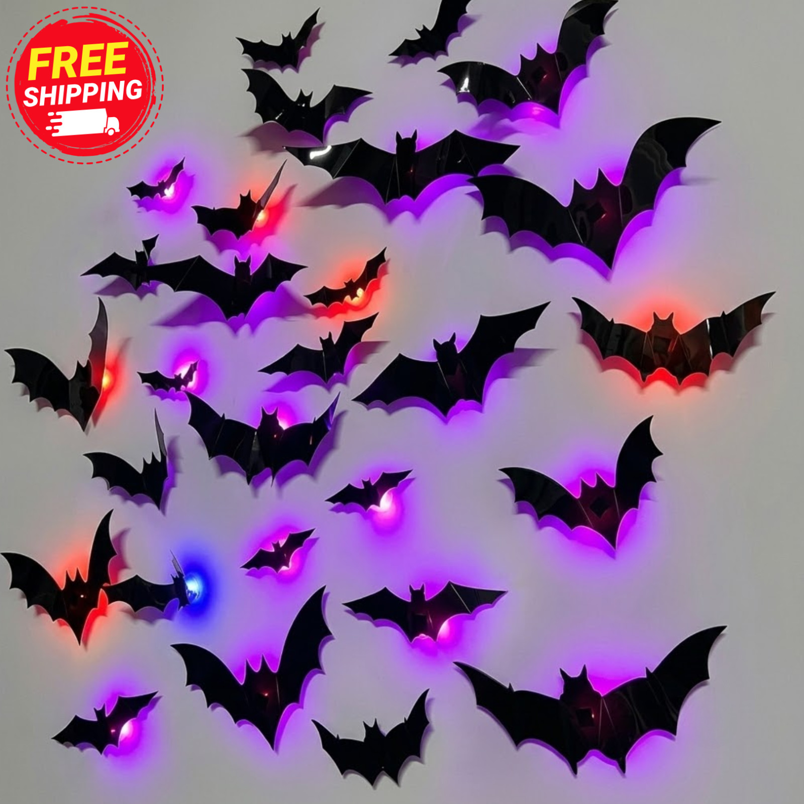 Halloween 3D Glowing Bat Wall Mounted LED Bats Spooky Removable PVC Bats Decor