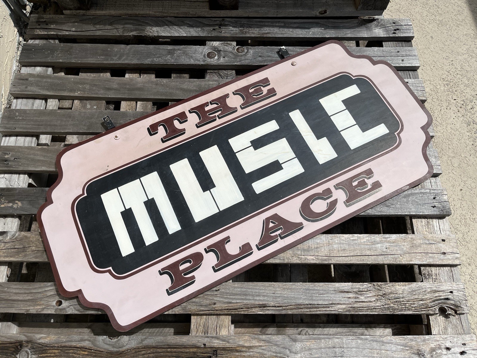 Vintage Hand Painted Wooden Sign The music Place Folk Art Wall Decor Vintage Hand Painted Wooden Sign The music Place Folk Art Wall Decor