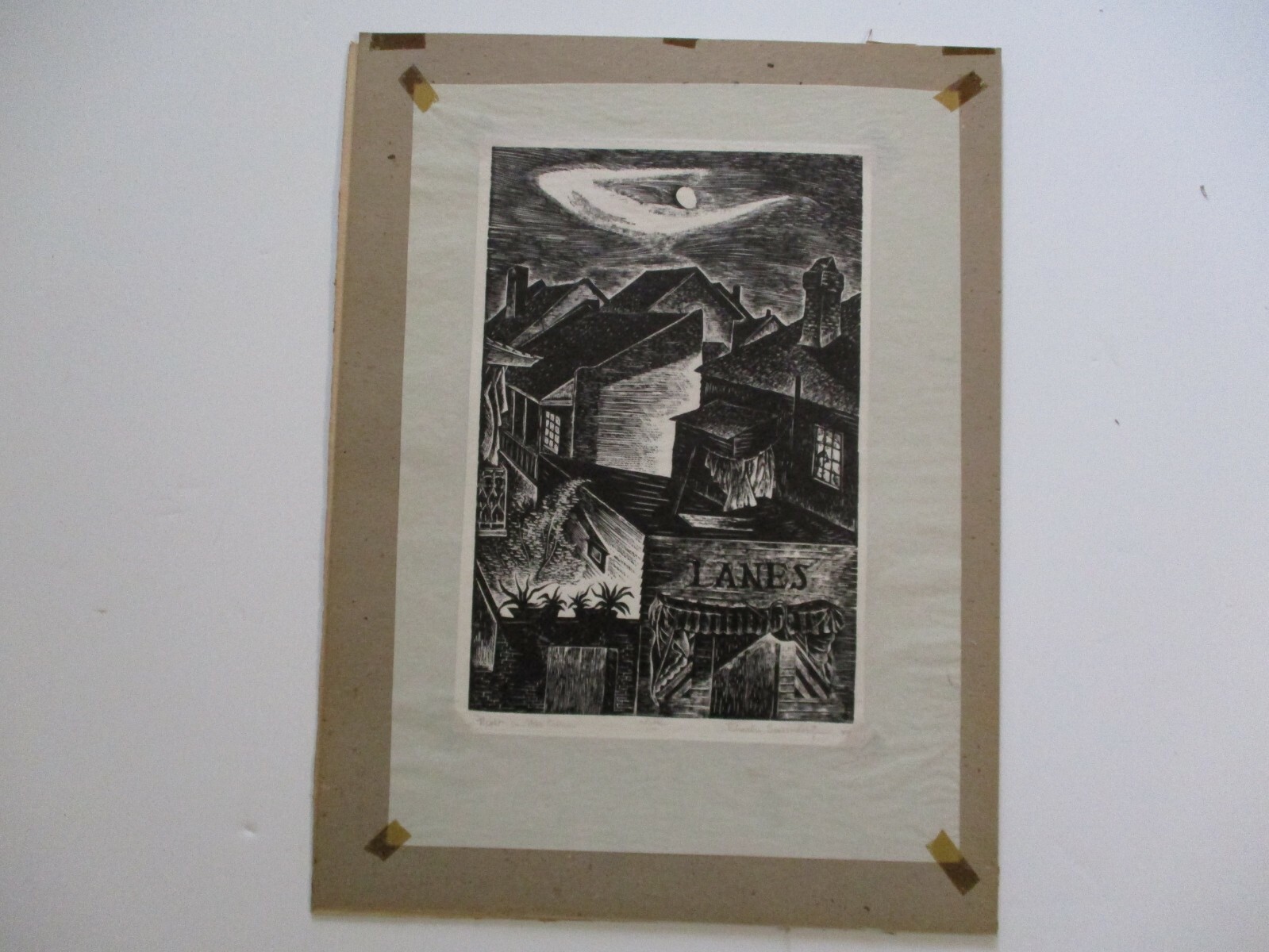 CHARLES SURENDORF LINOCUT  NIGHT IN NEW ORLEANS SIGNED LIMITED RARE WPA URBAN