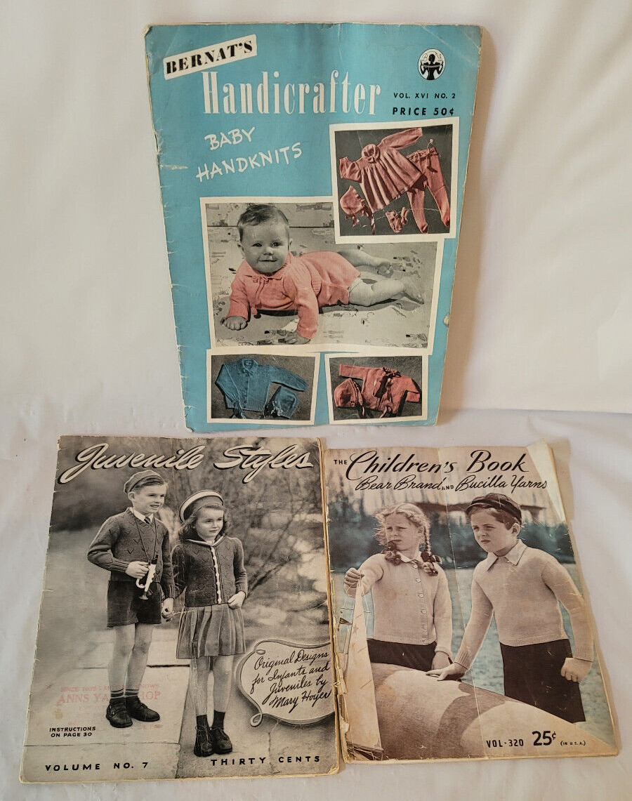 Vtg 1940's Lot of 3 Knitting Pattern Books - Bernat, Mary Hoyer, Brand & Yarns