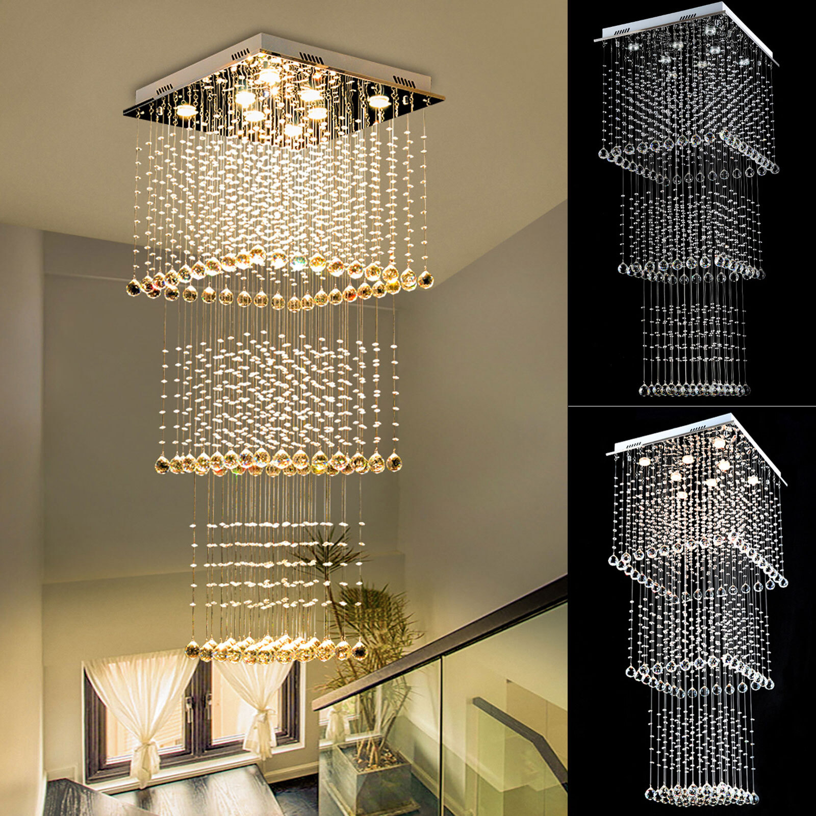 K9 Luxury Crystal Pendant Lamp Ceiling Lighting Chandelier Raindrop Lobby
