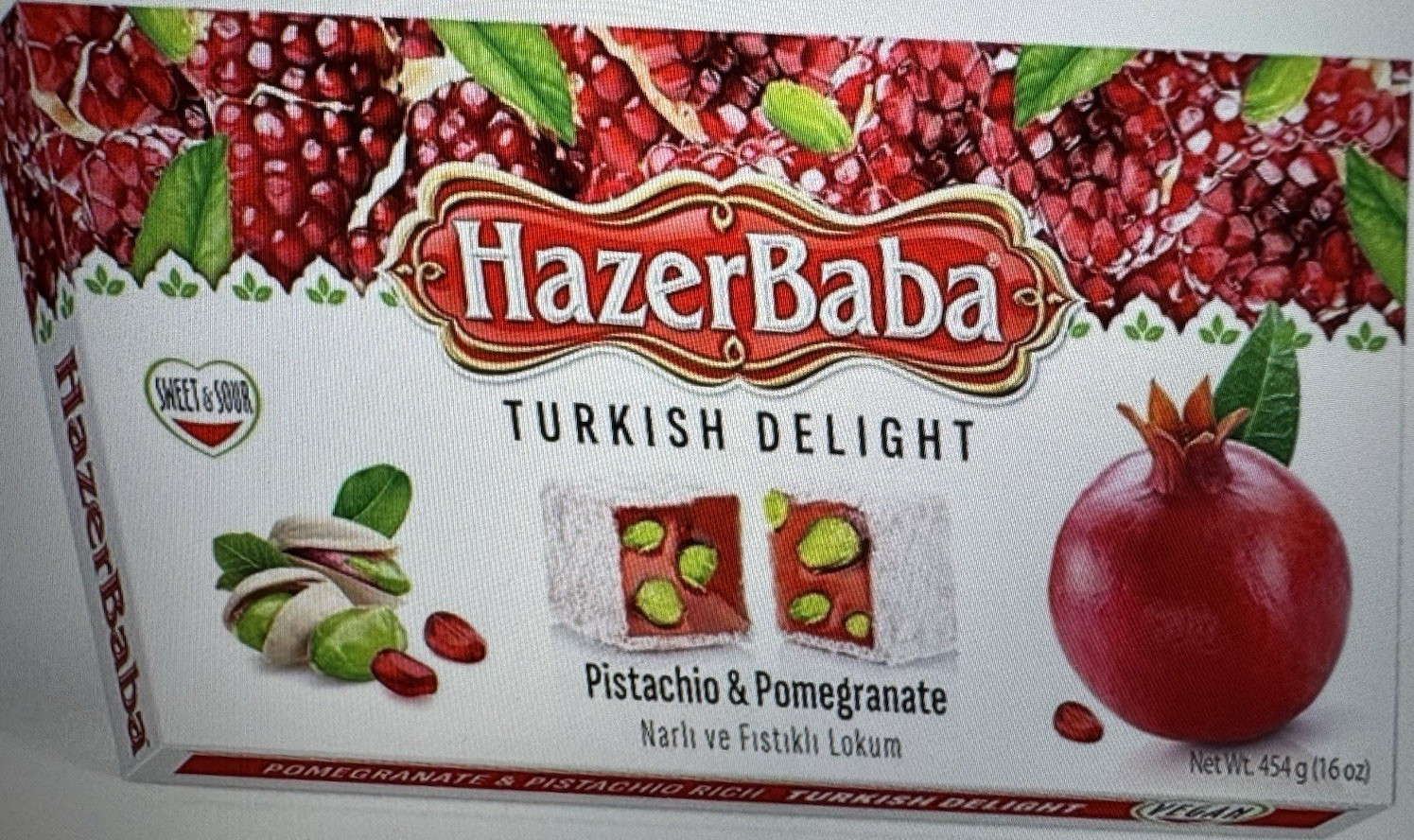 HazerBaba Turkish Delight Pistachio & Pomegranate Vegan Gelatine Free 454g HazerBaba Turkish Delight Pistachio & Pomegranate Vegan Gelatine Free 454g
