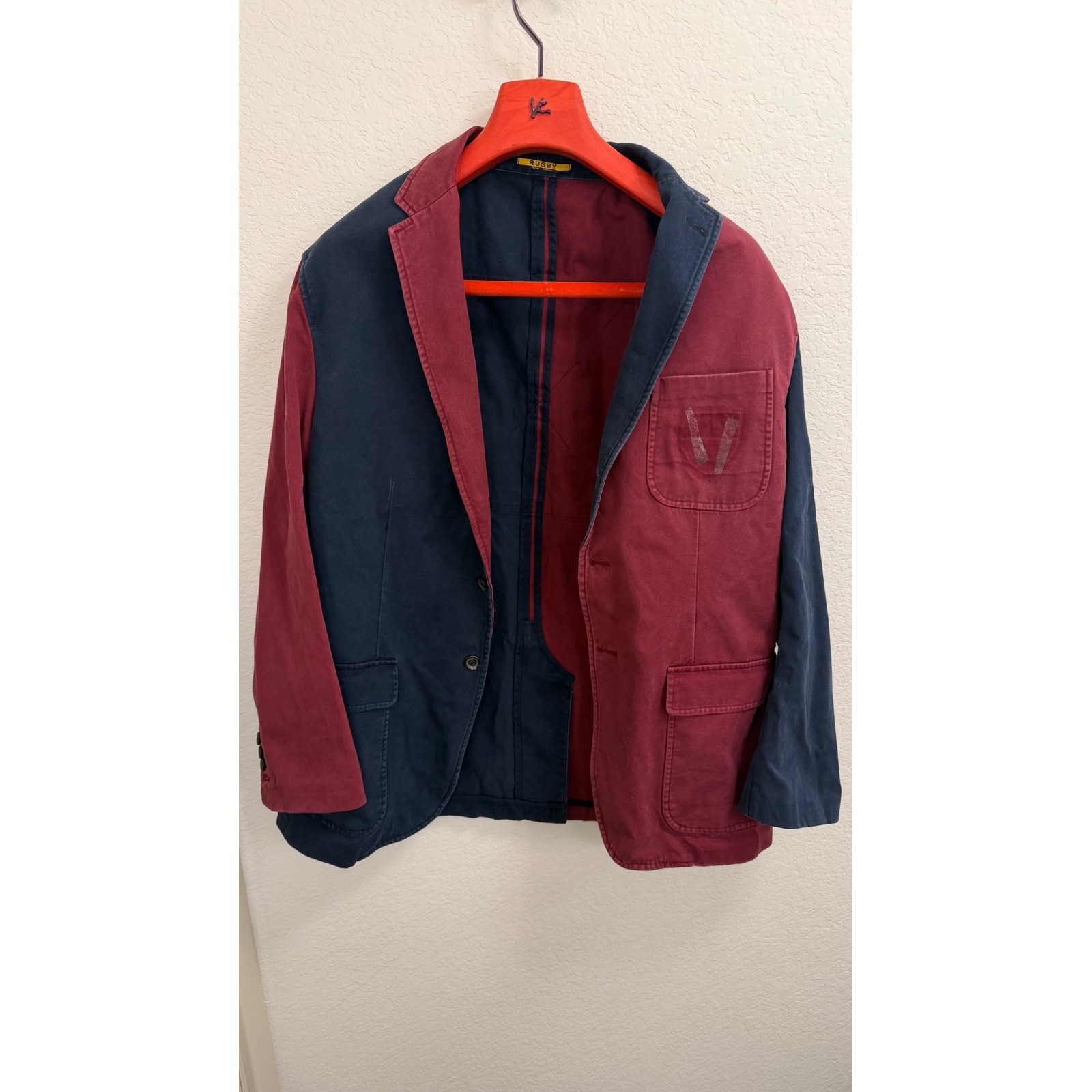 Rugby Ralph Lauren Mens XL Colorblock Blazer Navy Burgundy Cotton Jacket 15 Back Rugby Ralph Lauren Mens XL Colorblock Blazer Navy Burgundy Cotton Jacket 15 Back