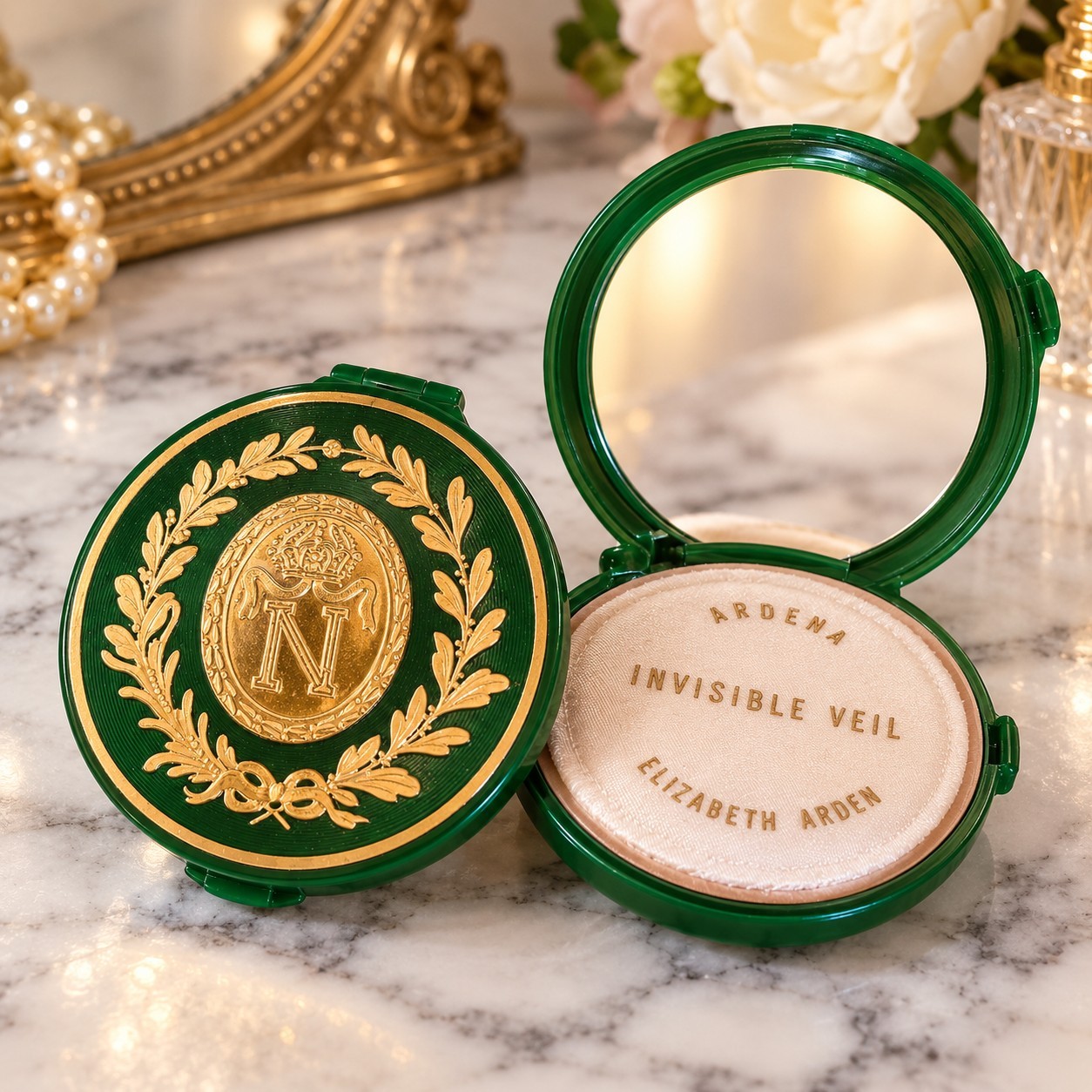 Vintage 1950s Elizabeth Arden Invisible Veil Compact Green Napoleon Shade 3