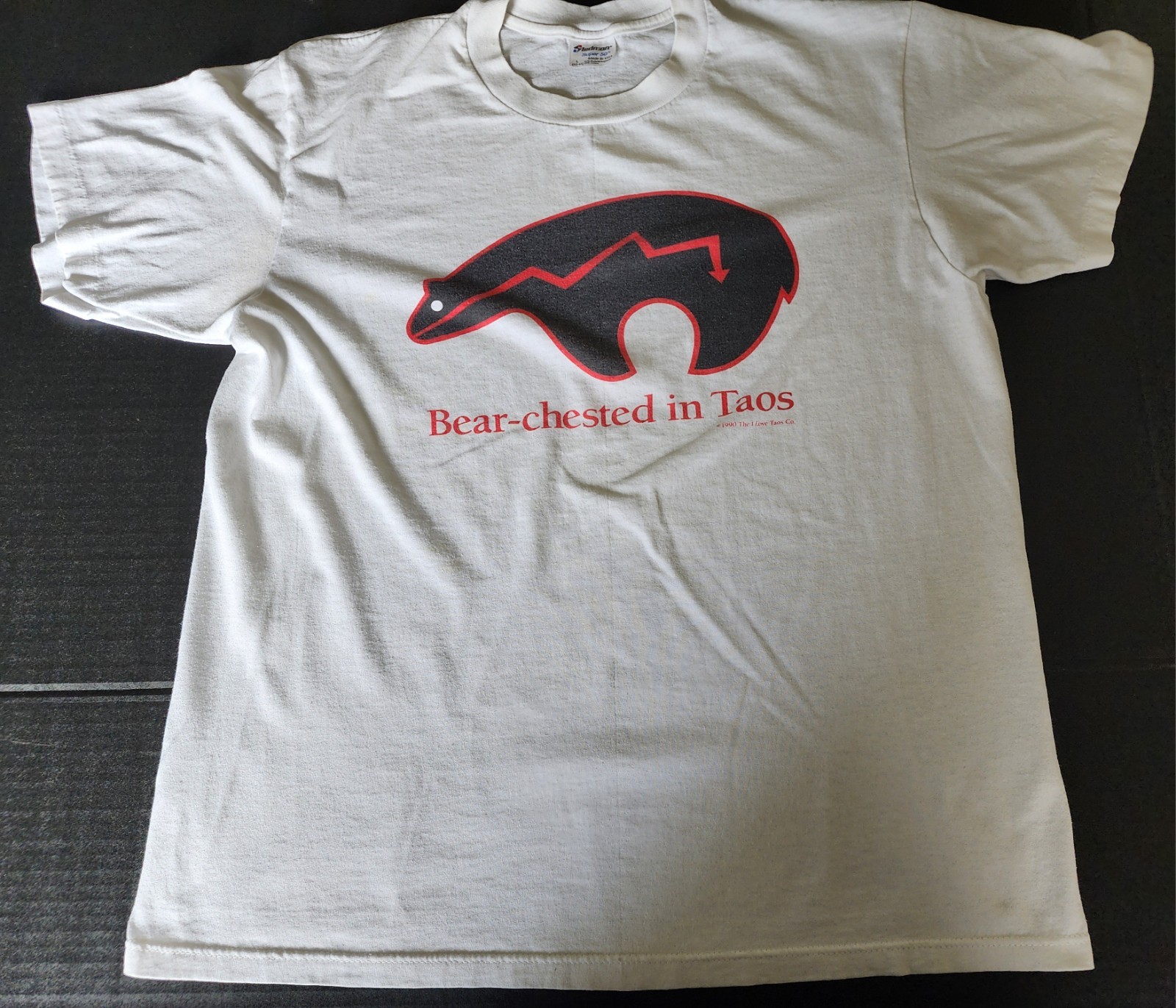 Vintage 90\'s Bear Chested In Taos Graphic T Shirt Single Stitch White Size Large Vintage 90\'s Bear Chested In Taos Graphic T Shirt Single Stitch White Size Large