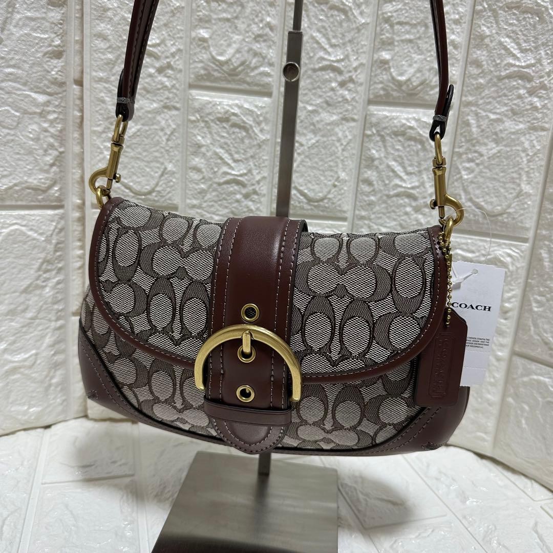 COACH CJ814 Soho Bag Signature Jacquard Maple Brown Shoulder bag With Charm