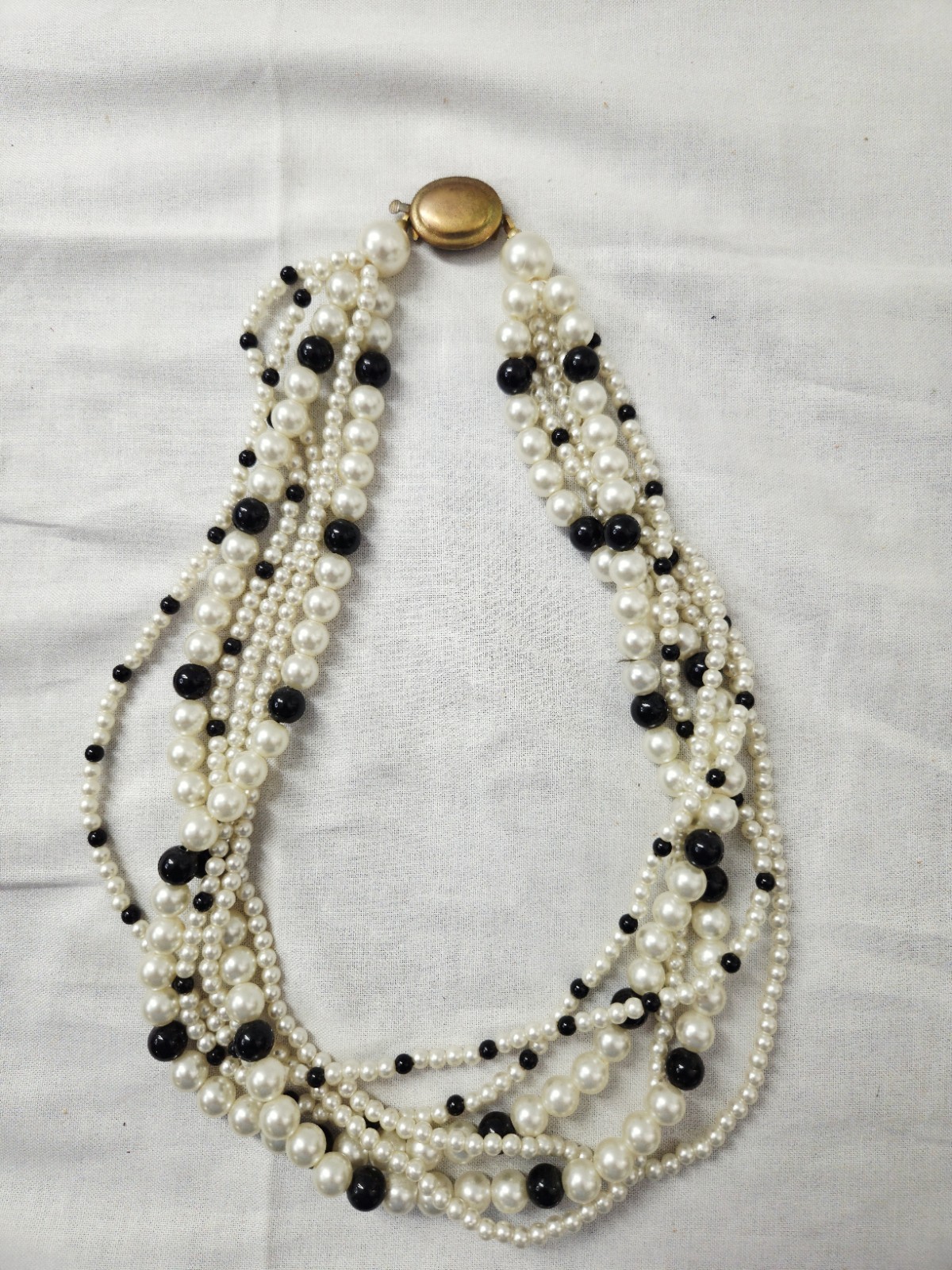 Vintage Faux Pearl Black beads multi-strand Necklace Statement Gold Tone Clasp Vintage Faux Pearl Black beads multi-strand Necklace Statement Gold Tone Clasp