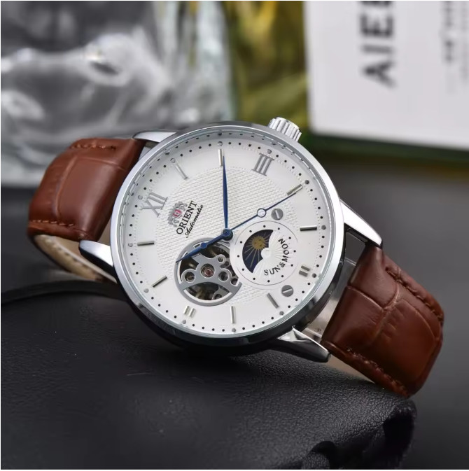 Sun & Moon Semi Skeleton Automatic Watch Men's Leather Strap Luxury Gift Sun & Moon Semi Skeleton Automatic Watch Men's Leather Strap Luxury Gift