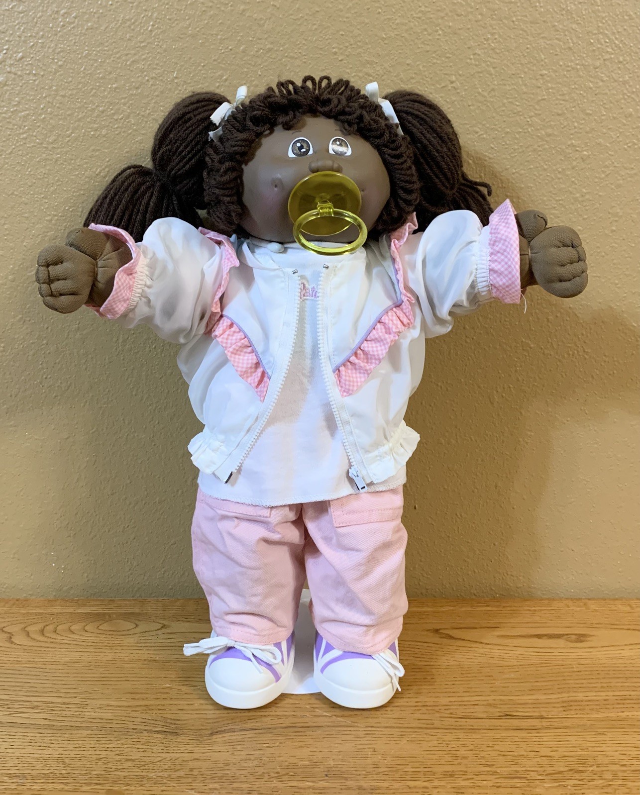 Vintage Cabbage Patch Kids Doll AA Girl W Pacifier Ruffled Windbreaker Outfit
