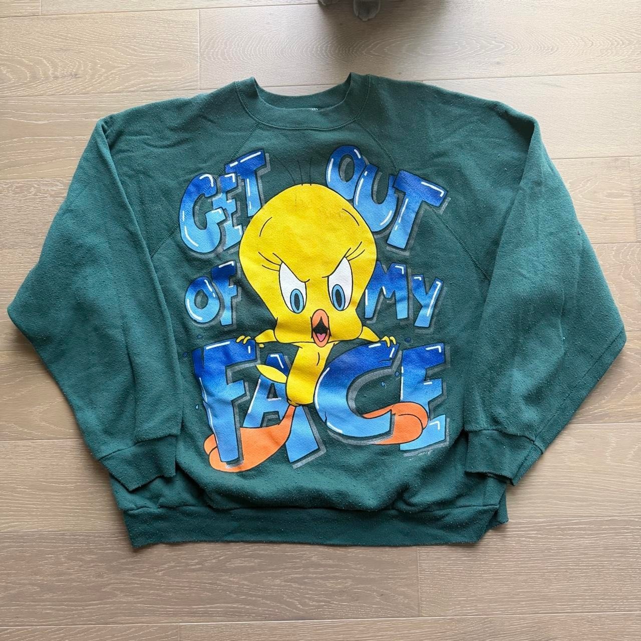 Vintage 90s Tultex Looney Tunes Tweety Bird Sweatshirt Green XL Get Out My Face Vintage 90s Tultex Looney Tunes Tweety Bird Sweatshirt Green XL Get Out My Face