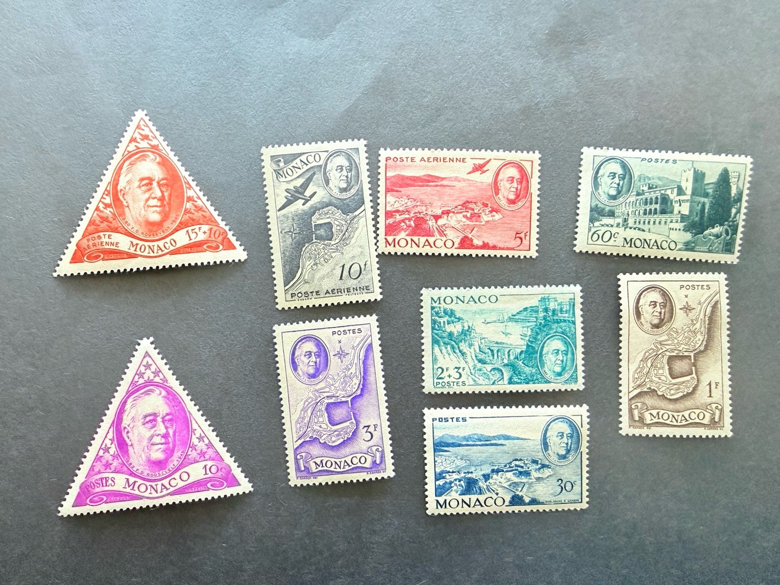 Monaco 1946 Sc # 198-202, B93, CB6 Franklin Roosevelt Lot 9 stamps MNH/og Monaco 1946 Sc # 198-202, B93, CB6 Franklin Roosevelt Lot 9 stamps MNH/og
