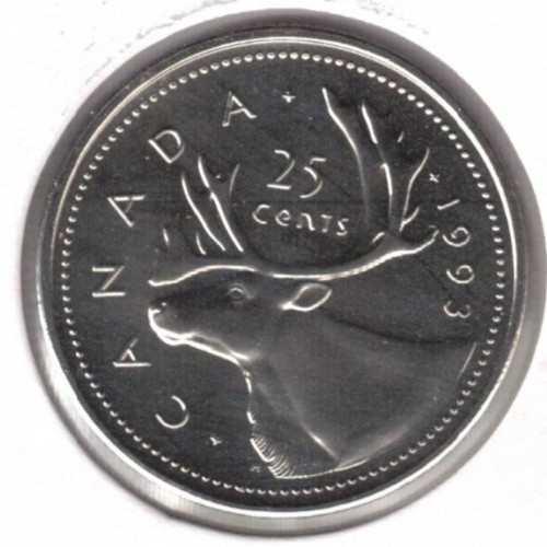 1993 Canadian Flawless Proof Like QEII & Caribou 25 Cent Coin 1993 Canadian Flawless Proof Like QEII & Caribou 25 Cent Coin