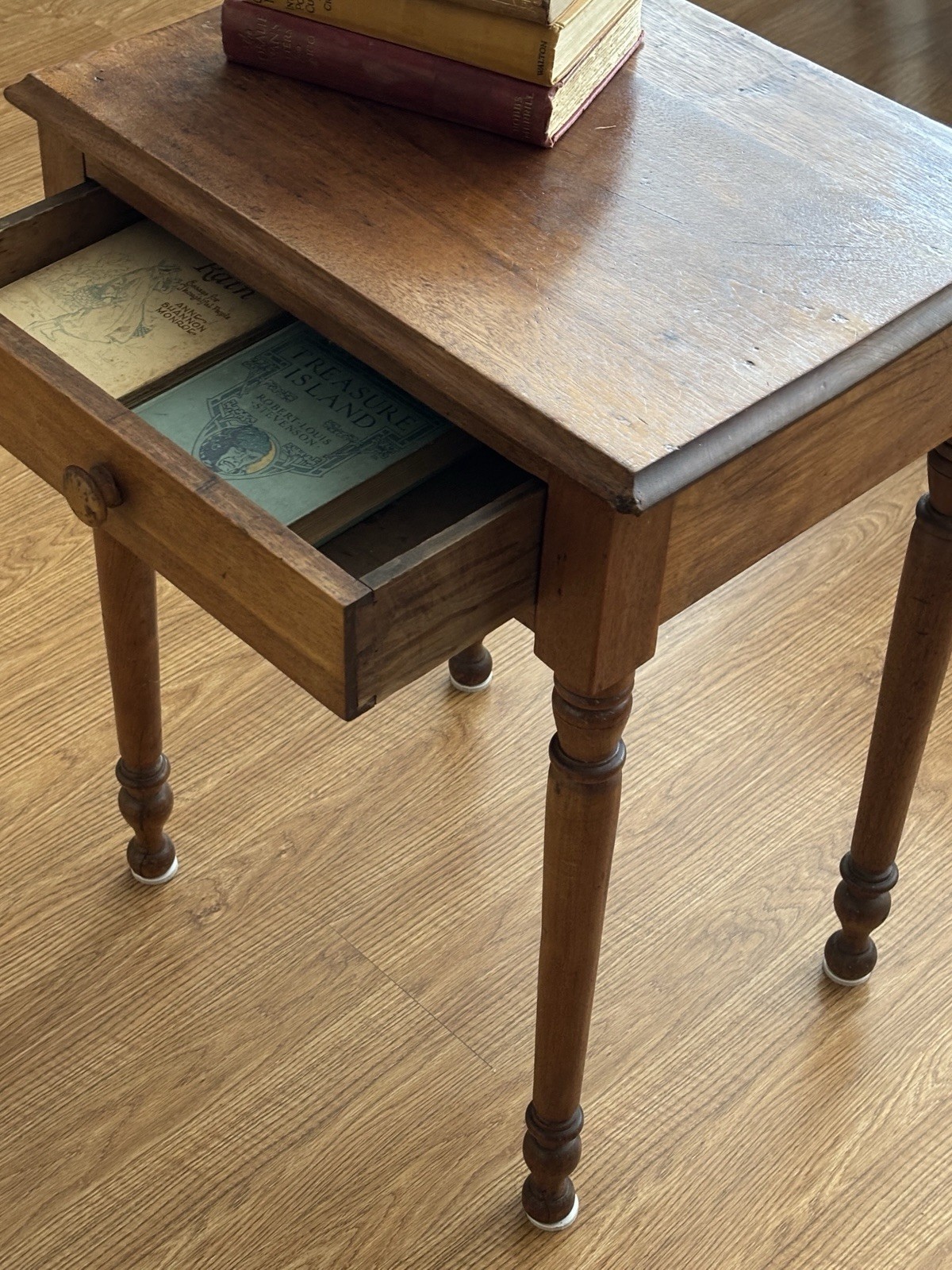Antique 1850s Wood End Table Drawer Sheraton Legs