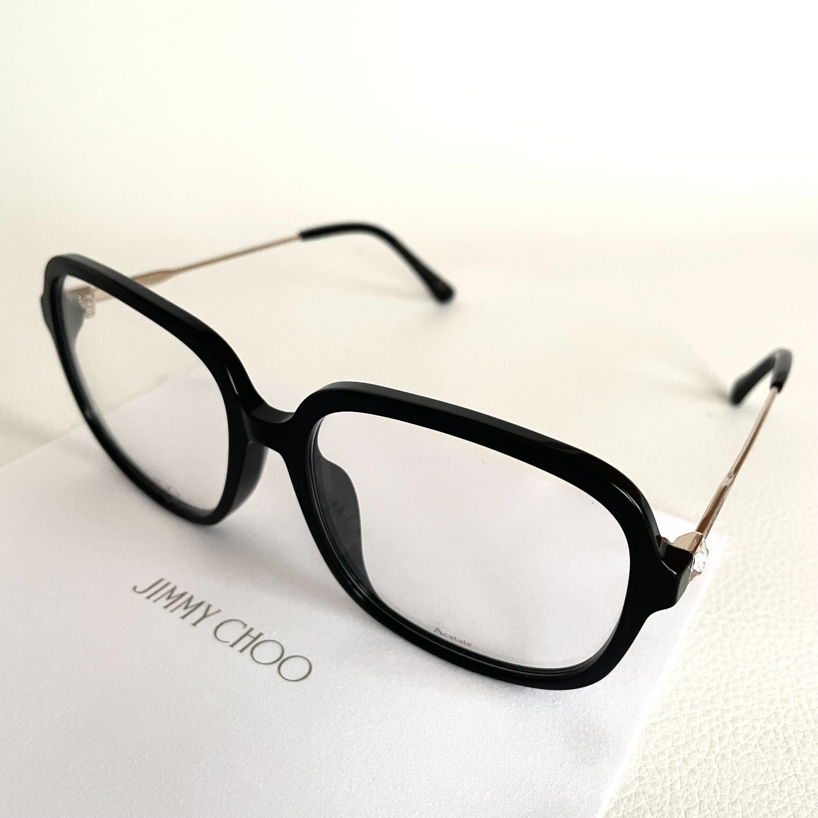 JIMMY CHOO JC326/F Eyeglass Frames Asian Fit Gloss Black Gold Demo Lens Italy