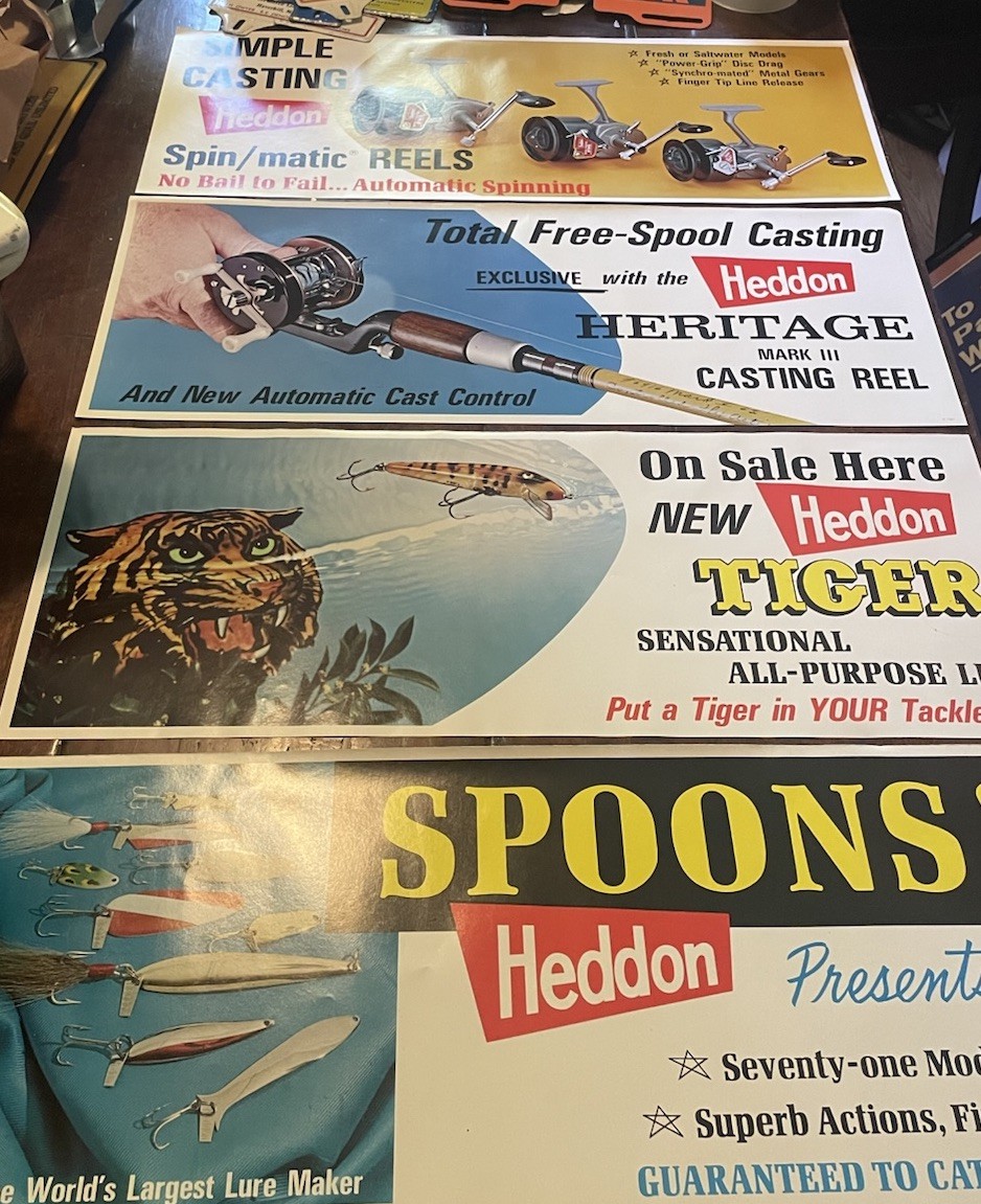 Heddon Vintage Freshwater Fishing Advertising Display Signs Original Heddon Vintage Freshwater Fishing Advertising Display Signs Original